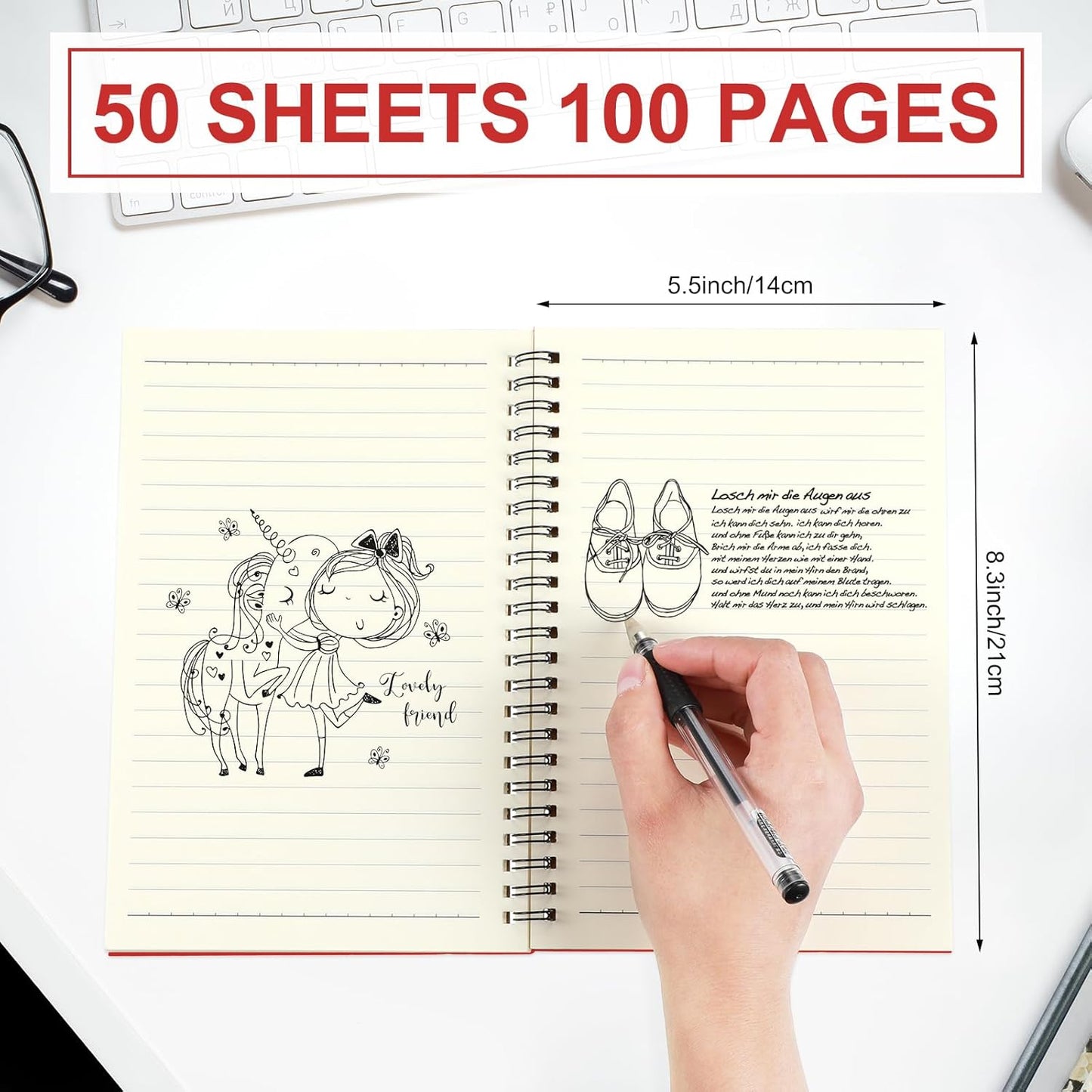 Yahenda 54 Pcs Spiral Notebook Bulk A5 Journal Lined 8.3'' x 5.5'' Writing Composition Paper Small Notepad Subject Notebook for Students Office Business Back to School Supplies (Red)