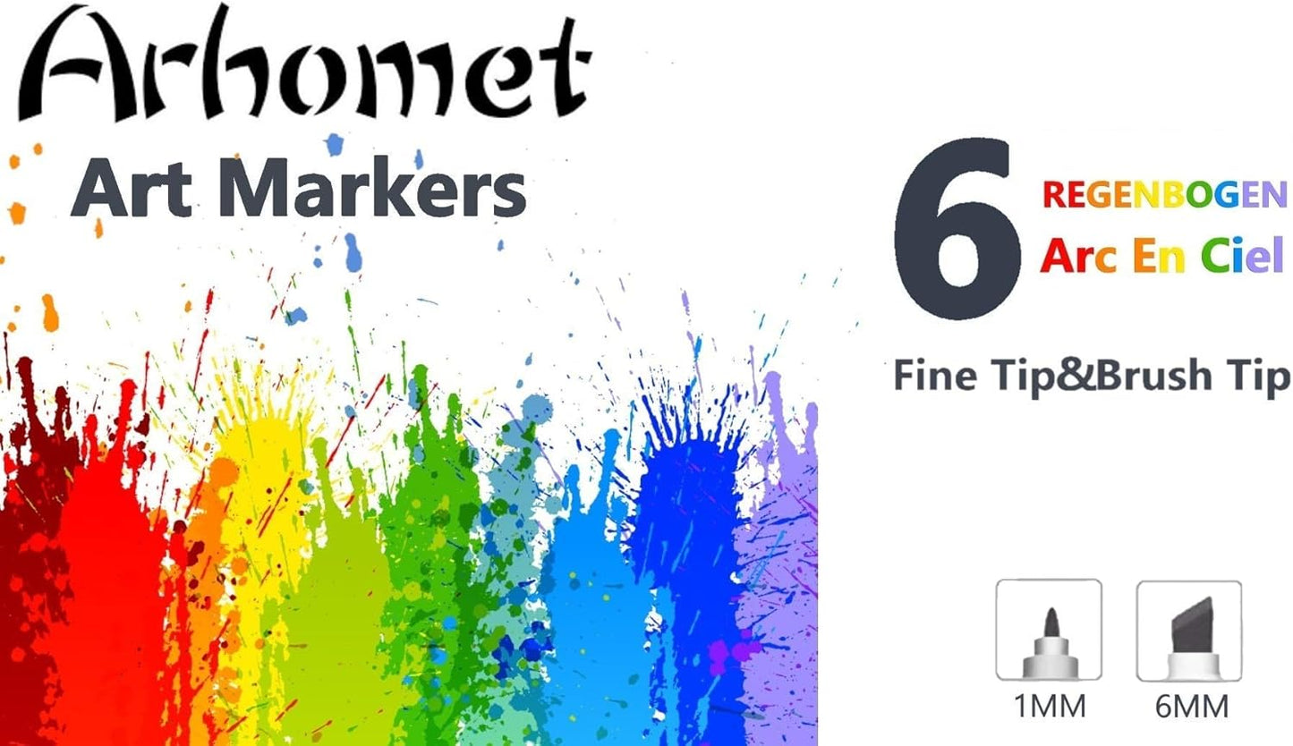 6pcs Multicolor Alcohol Markers Under 5 dallors, Dual Tips Art Markers Drawing Sketched Double Tipped for Kids Beginners Adults