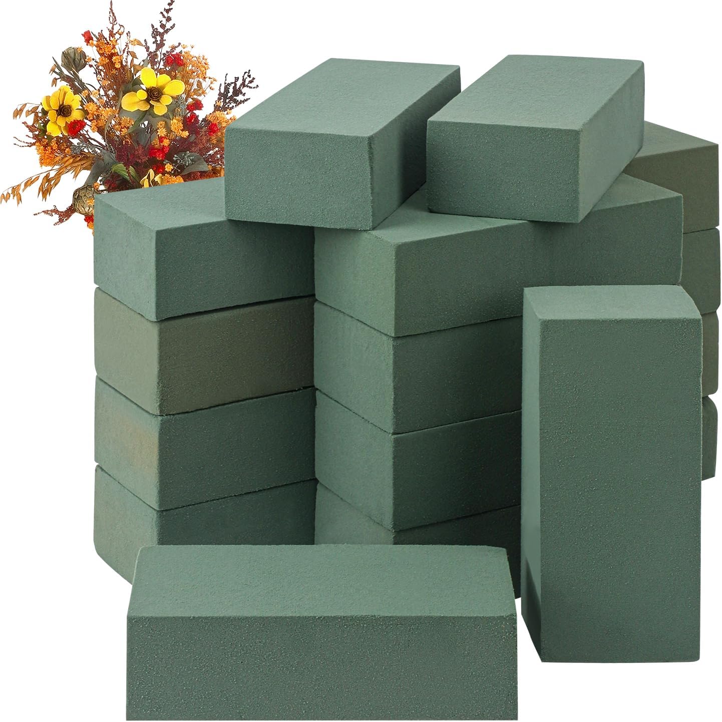 IHDYPPEW 16 PCS Green Floral Foam Blocks, 7.8"L x 2.4"W x 3.54"H Floral Foam for Flower Arrangements, Dry and Wet Florist Foam for Flowers, Flower Foam Bricks for Flowers Business, Outdoor, Weddings