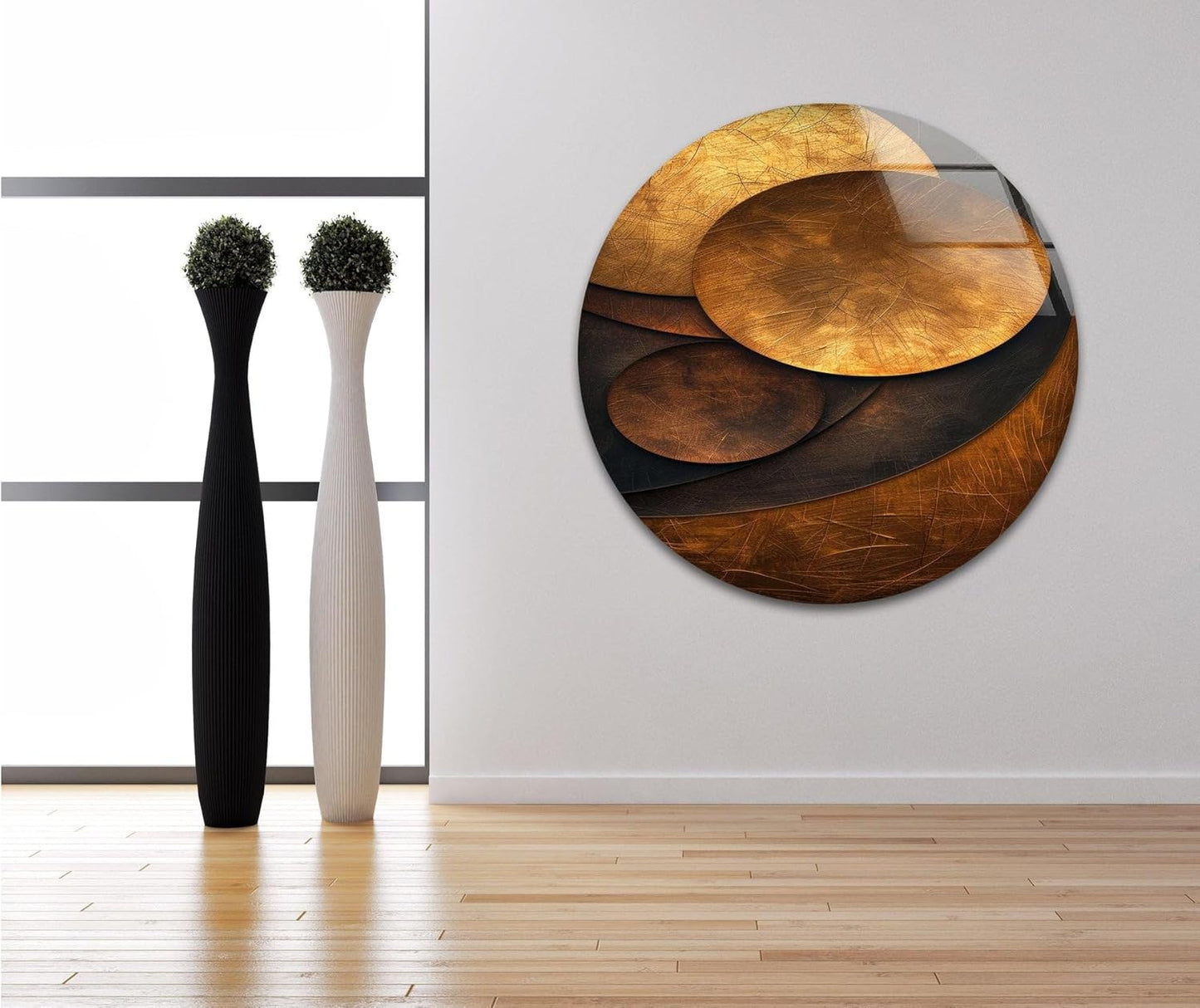 My Photostation.com 27Wx43H'' Bronze Art Deco Geometric Motifs Glass Wall Art Tempered Glass Printing Wall Decor Large Wall Art Wall Hangings