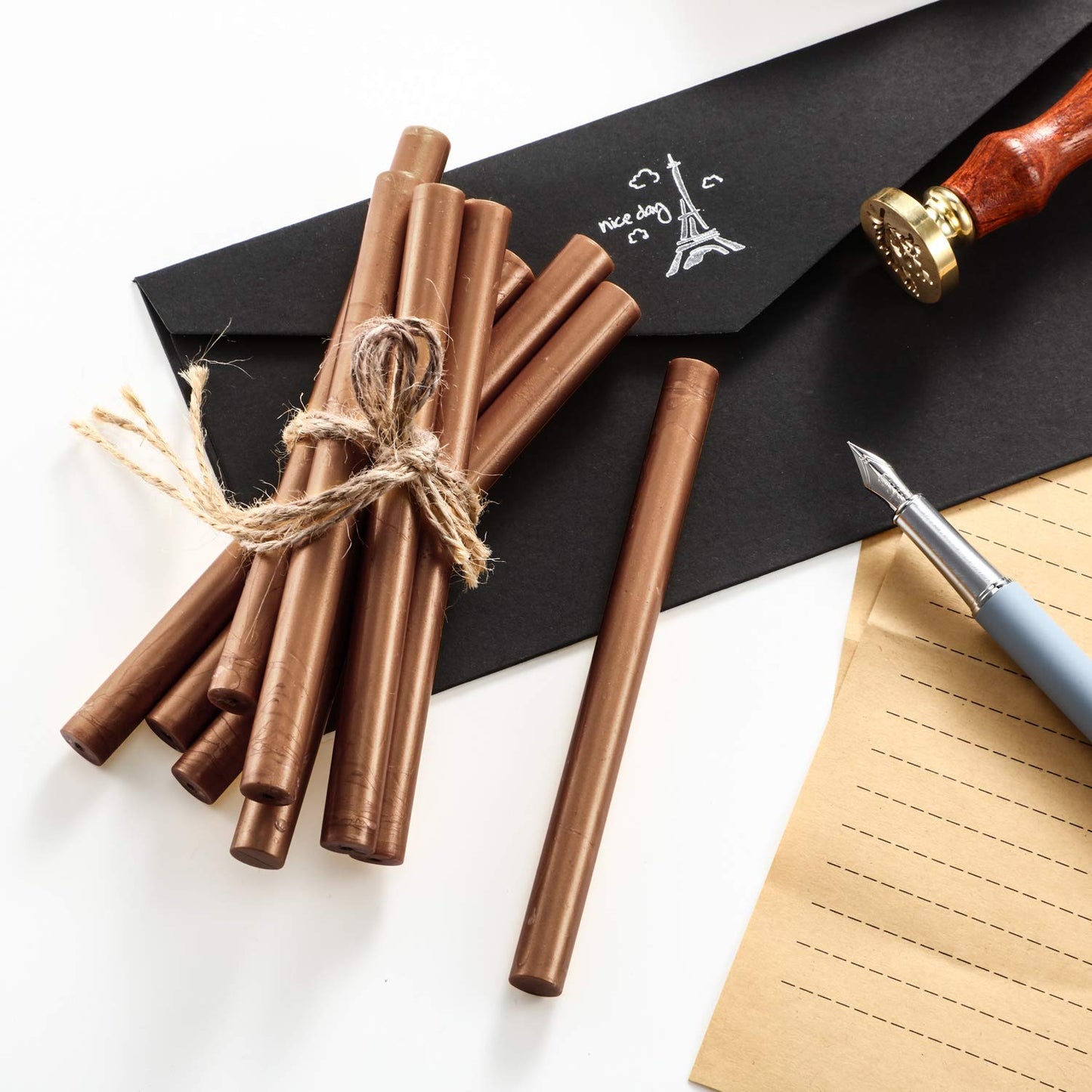 Nuanchu 15 Pcs Glue Gun Sealing Wax Sticks Retro Vintage Wax Sticks for Seal Stamp and Letter for Wedding Invitations Card Envelope Christmas Holiday Gift Ideas(Red Copper)
