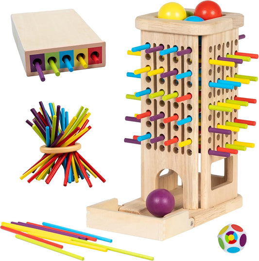 Montessori Wooden Board Games for Kids 3-8 Years,3 in 1 of Playing,Math Counting, Fine Motor Skills Toy,Family Travel Game，Educational Gift for Boys and Girls