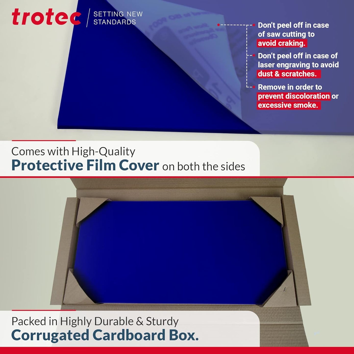 Trotec TroLase | 12"x20"x1/8", 4 Pcs | White/Black | 2 Ply | Modified Acrylic | Laser Engraving Double Color Plastic Sheet | Engraving Blanks for Laser, Saw, Guillotine | Made in USA