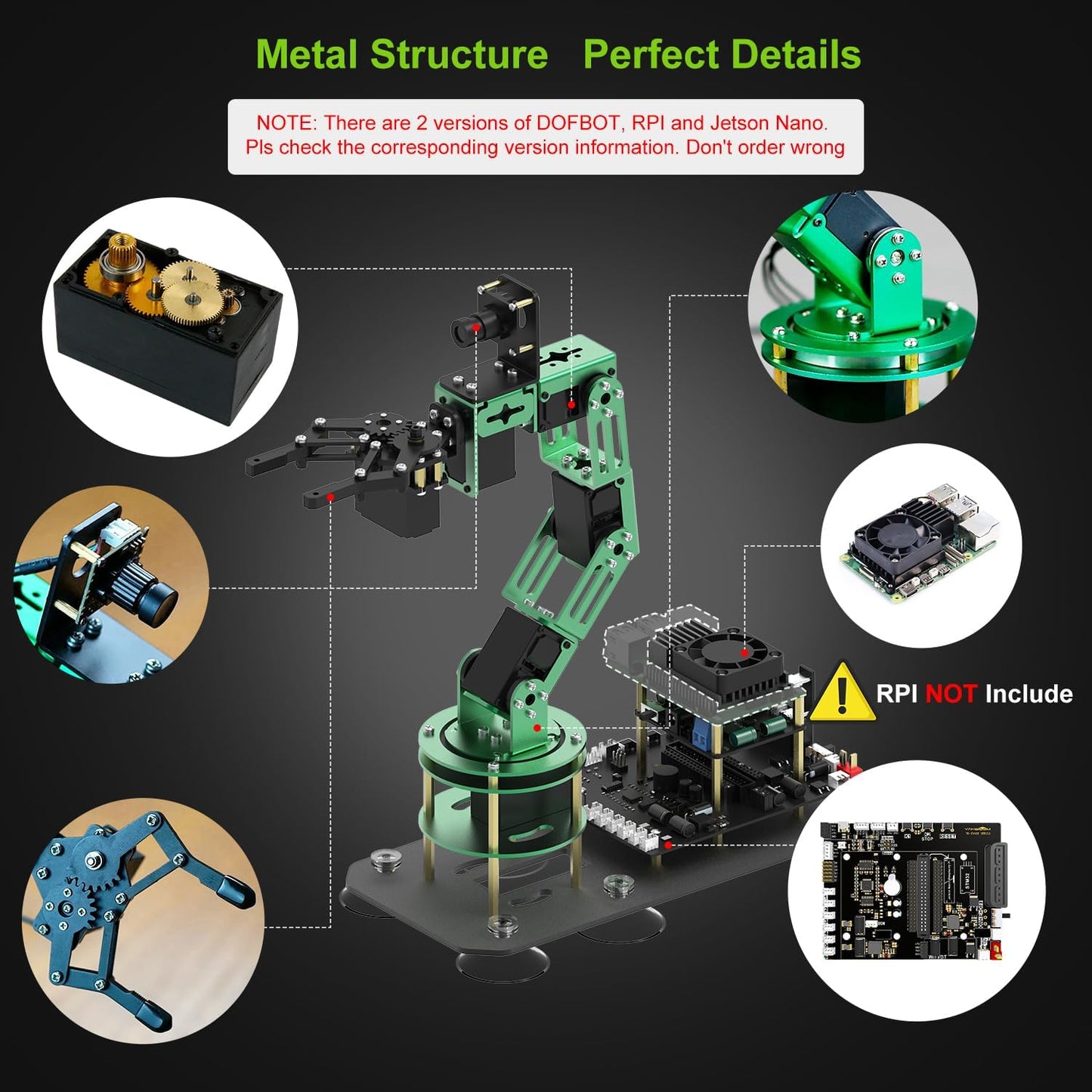 Yahboom Robotics Arm Kit 6DOF with RaspberryPi 5-4GB RAM AI Programmable Electronic DIY Robot Hand Building for Adults ROS Open Source with Gripper(DOFBOT-Pi5-4GB)