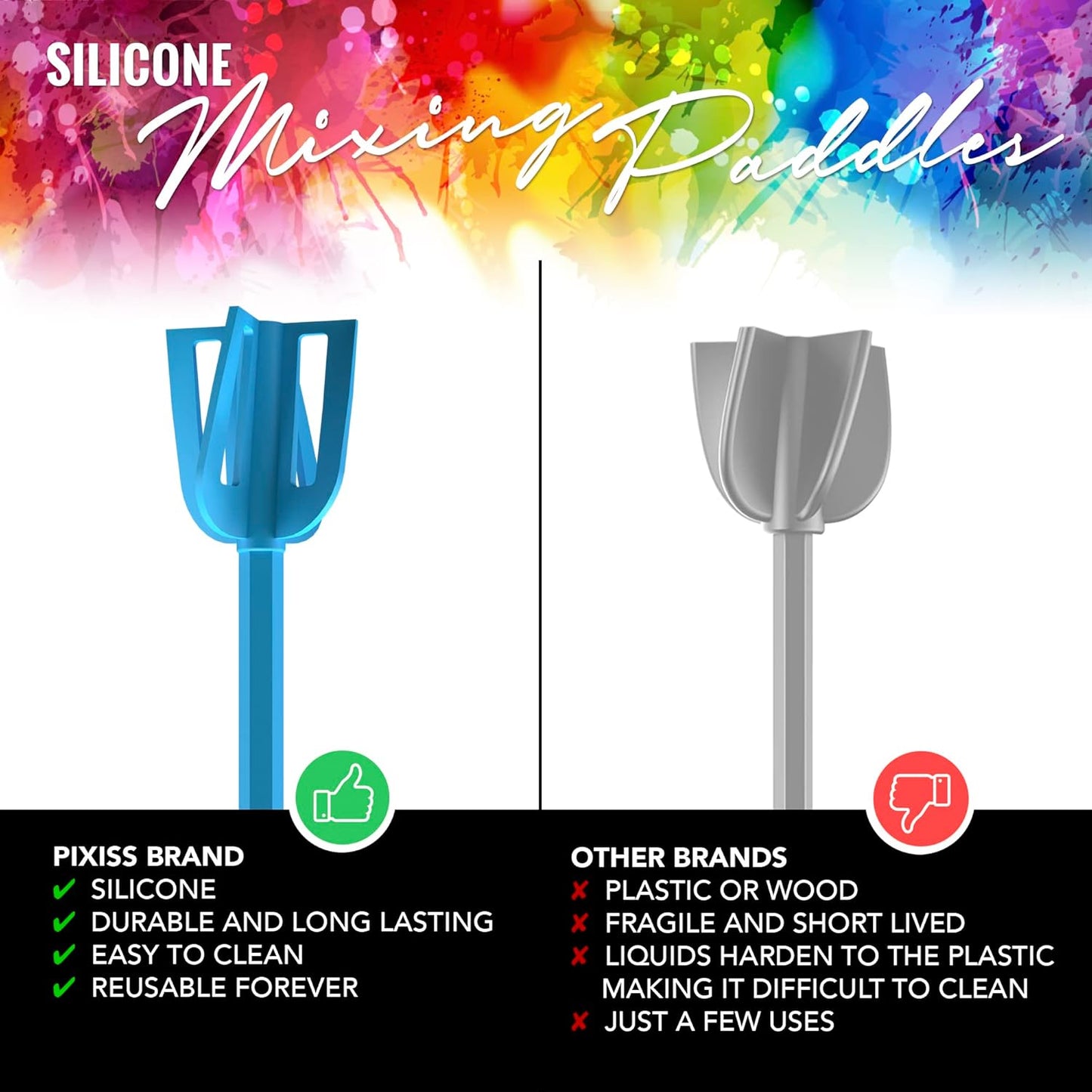 Epoxy Resin Mixer Silicone Paddles - 6 Reusable Pixiss Multipurpose Bidirectional Paint Stirrer for Drill Epoxy & Paint Mixer Drill Attachment - Paint Stirrers Epoxy Stirrer - Paint Mixer for Drill