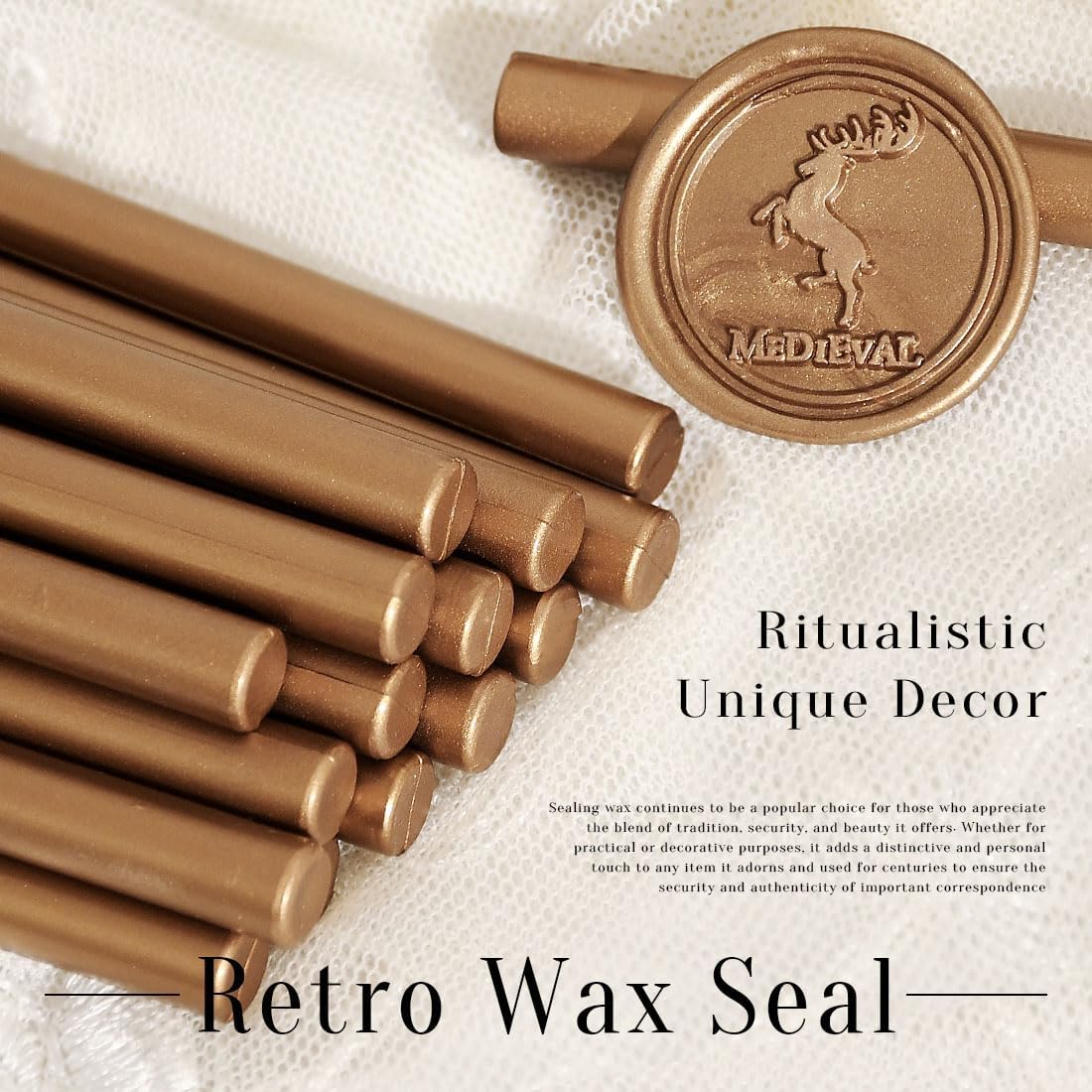 Classic Antique Gold Sealing Wax Stick, Wax Seal Stick for Mini Glue Gun, DIY Wedding Invitation Decoration - Pack of 16