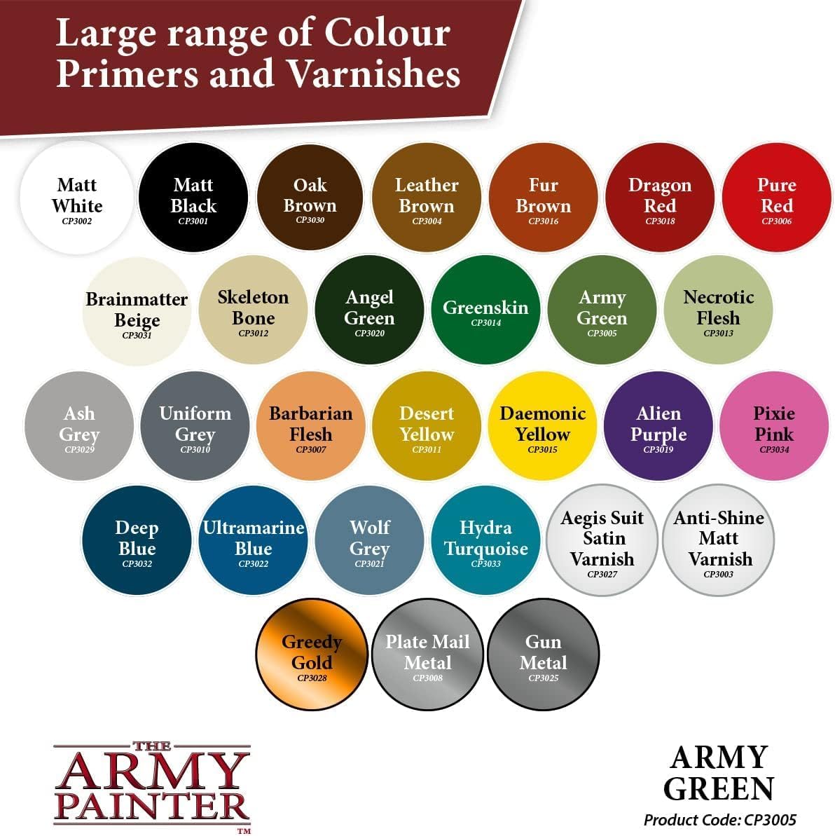 The Army Painter Color Primer Spray Paint, Army Green, 400ml, 13.5oz - Acrylic Spray Undercoat for Miniature Painting - Spray Primer for Plastic Miniatures