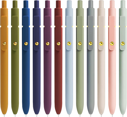 Gel Pens, 12 Pcs 0.5mm Fine Point Smooth Writing Pens Cute Pens, High-End Series Black Ink Pens for Journaling Note Taking, School Office Supplies for Women Men (12 Pcs Gold Mixed colors)