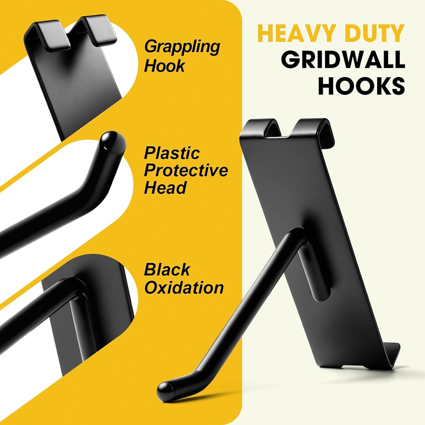 Gridwall Hooks 2 Inch, 60 Pack Heavy Dut Display Hooks for Grid Wall, Grid Panel Hooks Hangers, Grid Wall Accessories for Retail, Craft Shows, Home Setup, and Customized Display, Black