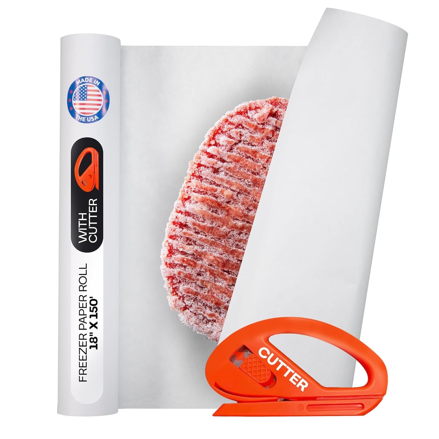 White Freezer Paper Roll 18" x 1800" (150 feet) with Cutter - USA-made Freezer Paper for Meat & Fish - Poly-Coated Food Wrapping Material for Freezing - Barrier Against Air & Moisture by IDL Packaging