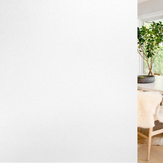 rabbitgoo Window Privacy Film, Non-Adhesive Frosted Glass Window Film for Bathroom, Static Cling Heat Blocking Stickers for Home Indoor Opaque Frosting Coverings House Tint, Matte White 17.5" x 157"