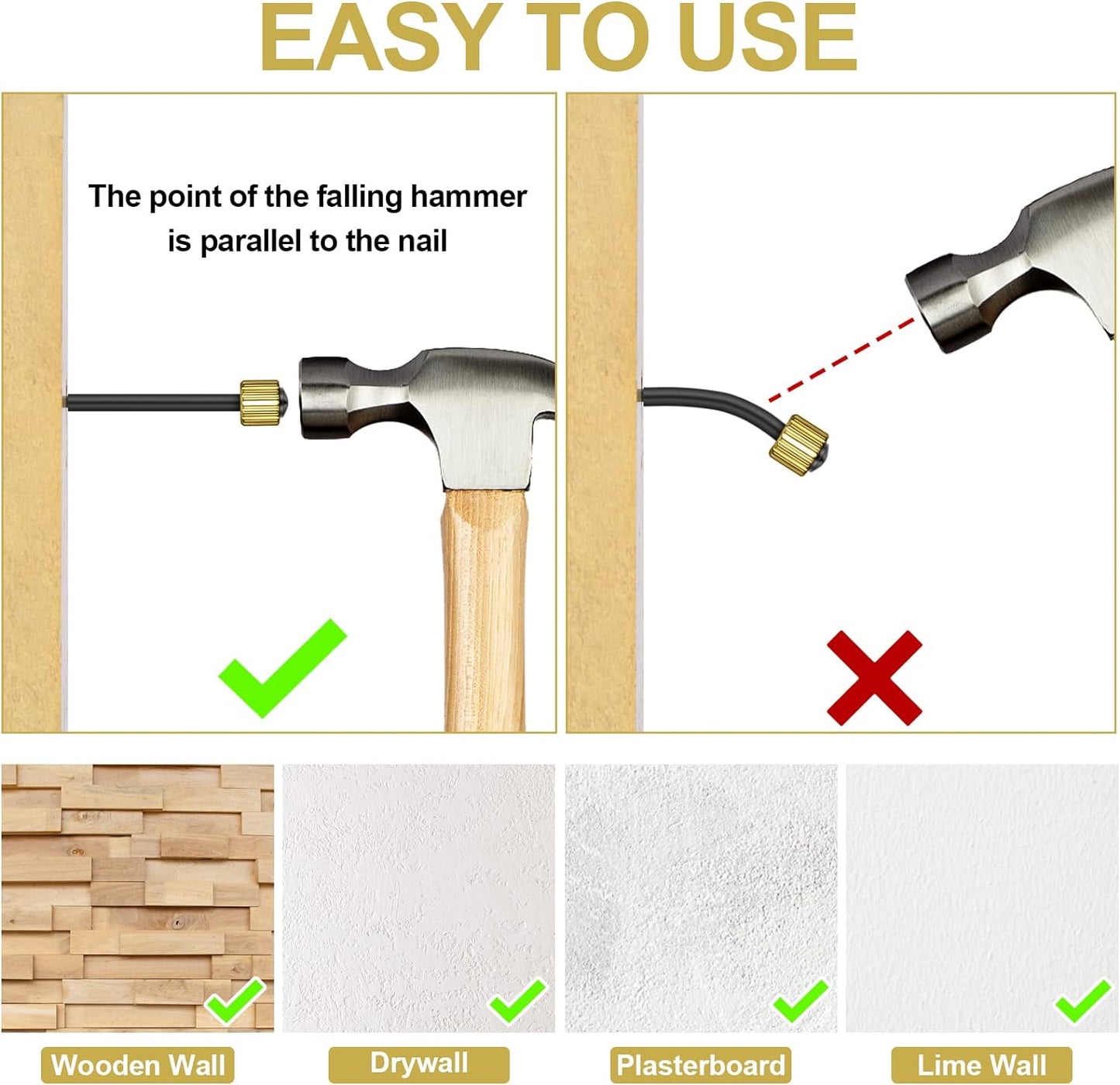90PCS Picture Hanging Nails, 3 Sizes Wall Decorative Nails for Hanging Pictures Frame Kit Hanging Hardware Tool Hangers for Claw Drywall Nails (Small Medium Large Nails)