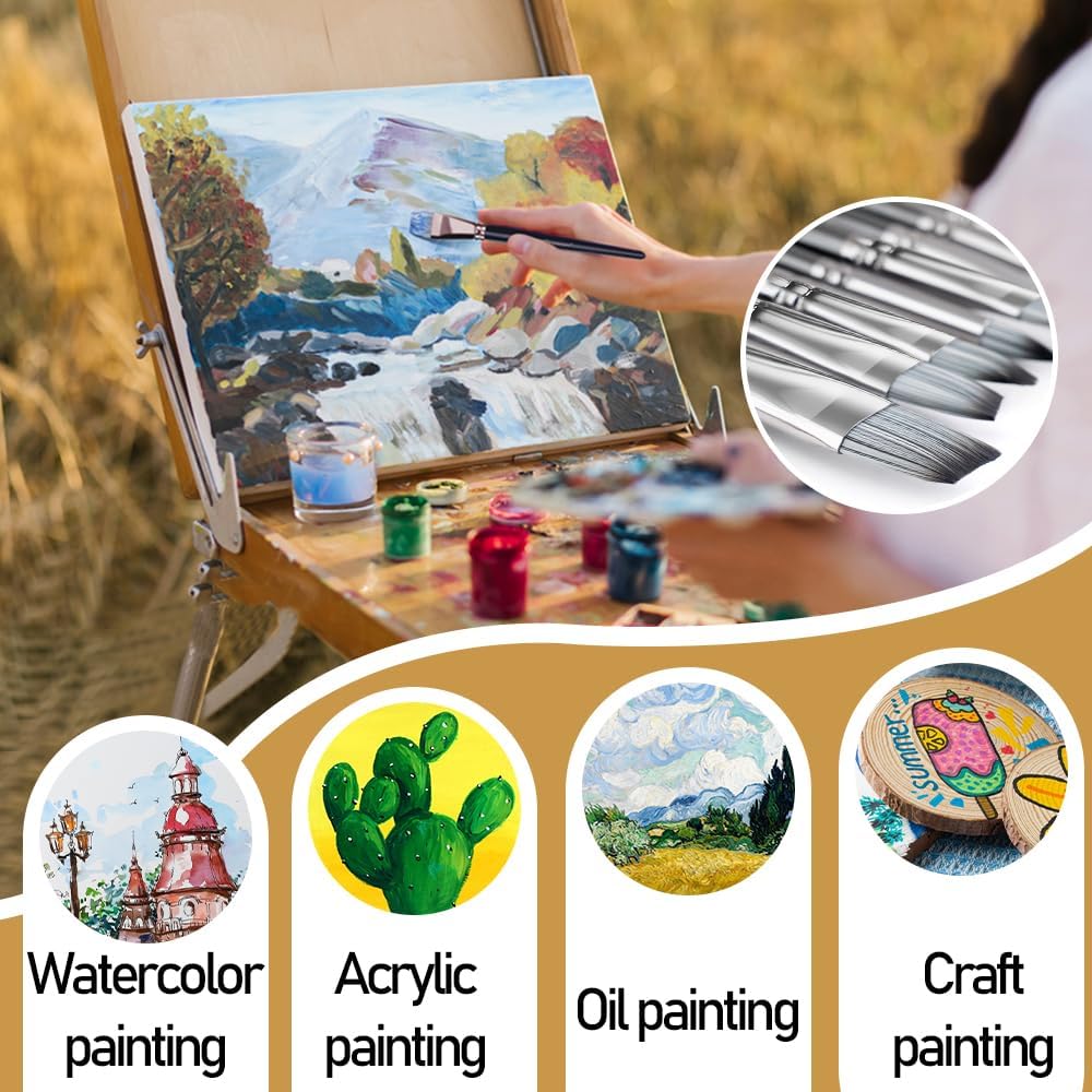 Transon Artist Paint Brush Set of 12 for Watercolor Acrylic Gouache Oil and Tempera Painting
