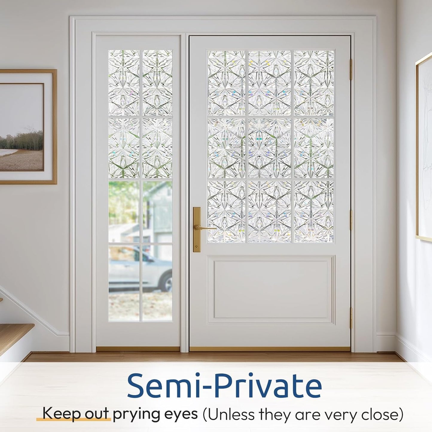 rabbitgoo Window Privacy Film Stained Glass Window Film, Decorative Stickers Removable UV Sun Blocking Clings Door Coverings, Diamond Pattern,17.5 x 78.7 Inches