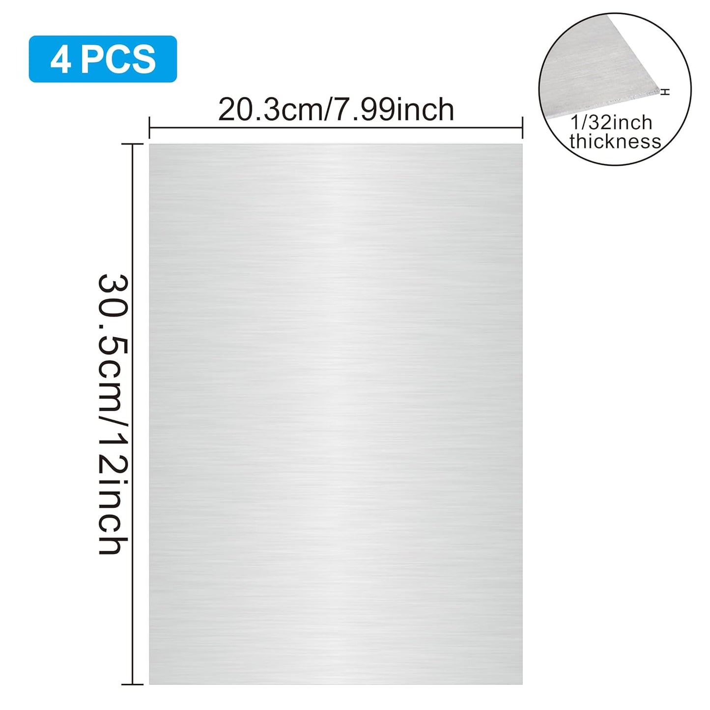 4PCS 8”x12”x1/32” 304 Stainless Steel Sheets Plate, 304 Metal Stainless Steel Sheet Strip Plate (Brushed Finish) for Industry Machinery, DIY Engineer, Decoration