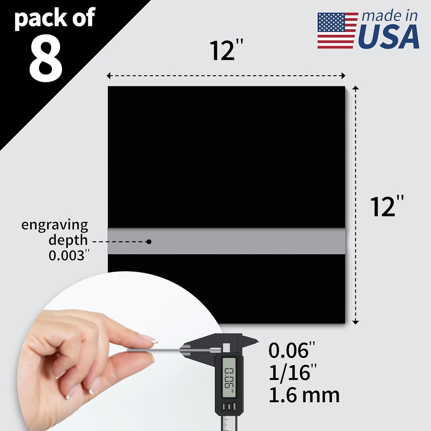 Trotec TroLase | 12"x12"x1/16", 8 Pcs | Black/Silver| 2 Ply | Modified Acrylic | Laser Engraving Double Color Plastic Sheet | Engraving Blanks for Laser, Saw, Guillotine | Made in USA