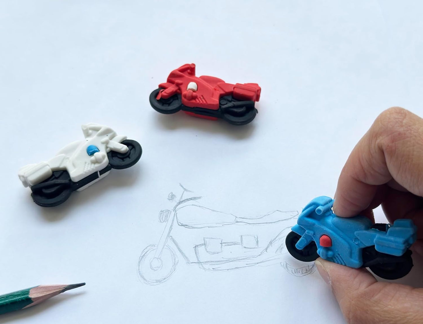 36 Pcs Pencil Eraser Set, 3D Cute Erasers for Kids, Children's Gifts, Party Favor, Classroom School Rewards (Motorcycle)