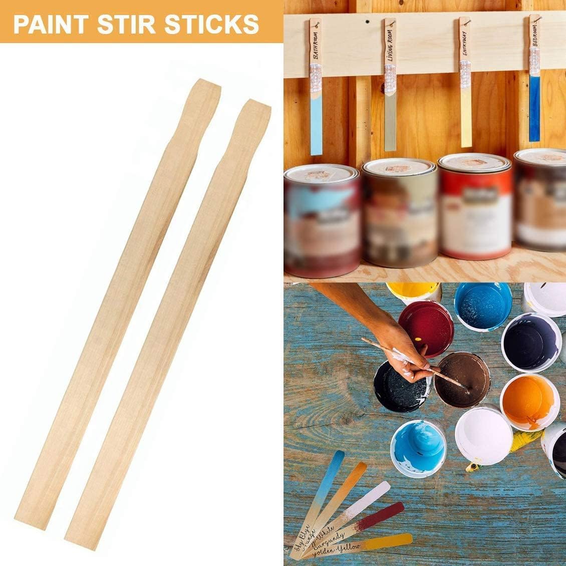 Paint Stir Sticks-Rewiss Bulk 100 PCS 10in Length Bamboo Craft Sticks Natural Color Paint Stir Sticks