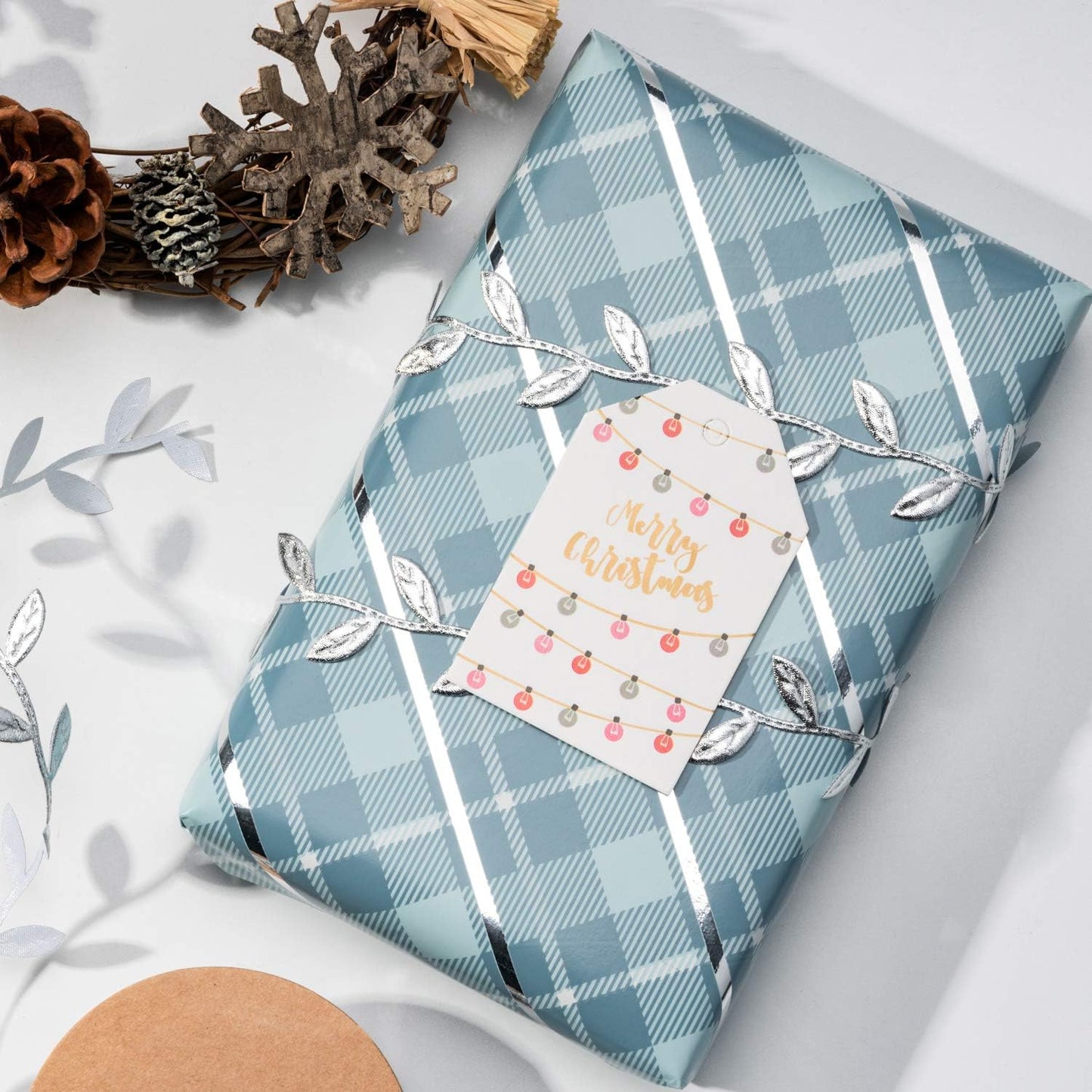 WRAPAHOLIC 30 Inch Christmas Wrapping Paper Roll - Jumbo Roll Blue and Silver Snowflake Holiday Design with Metallic Foil Shine - 4 Rolls - 30 Inch x 120 Inch Per Roll