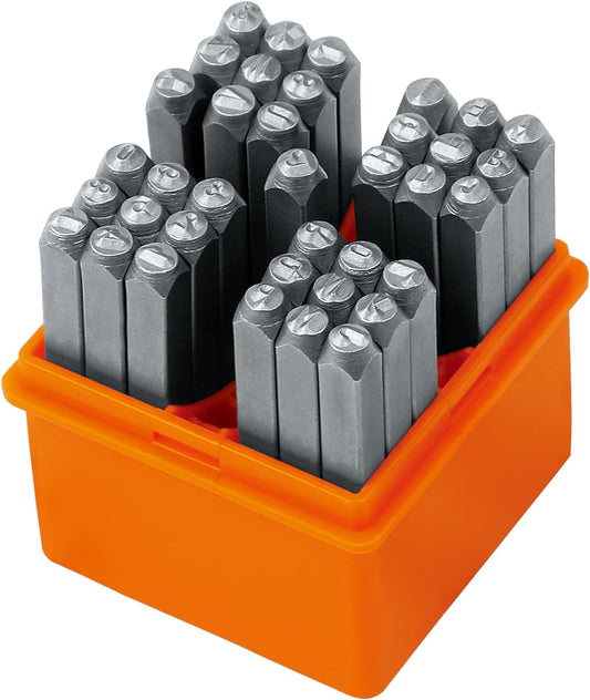 HORUSDY 37-Piece Number and Letter Stamp Set 1/8 (3mm) (A-Z & 0-9 + Love) Punch Perfect for Imprinting Metal Stamping kit, Plastic, Wood, Leather.