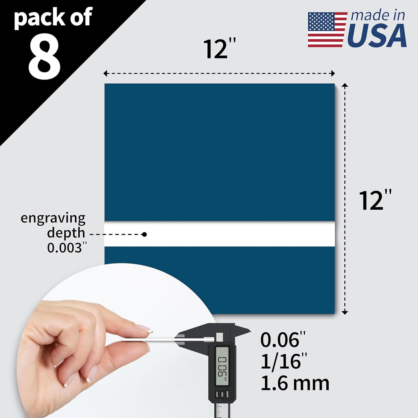 Trotec TroLase | 12"x12"x1/16", 8 Pcs | Blue/White | 2 Ply | Modified Acrylic | Laser Engraving Double Color Plastic Sheet | Engraving Blanks for Laser, Saw, Guillotine | Made in USA