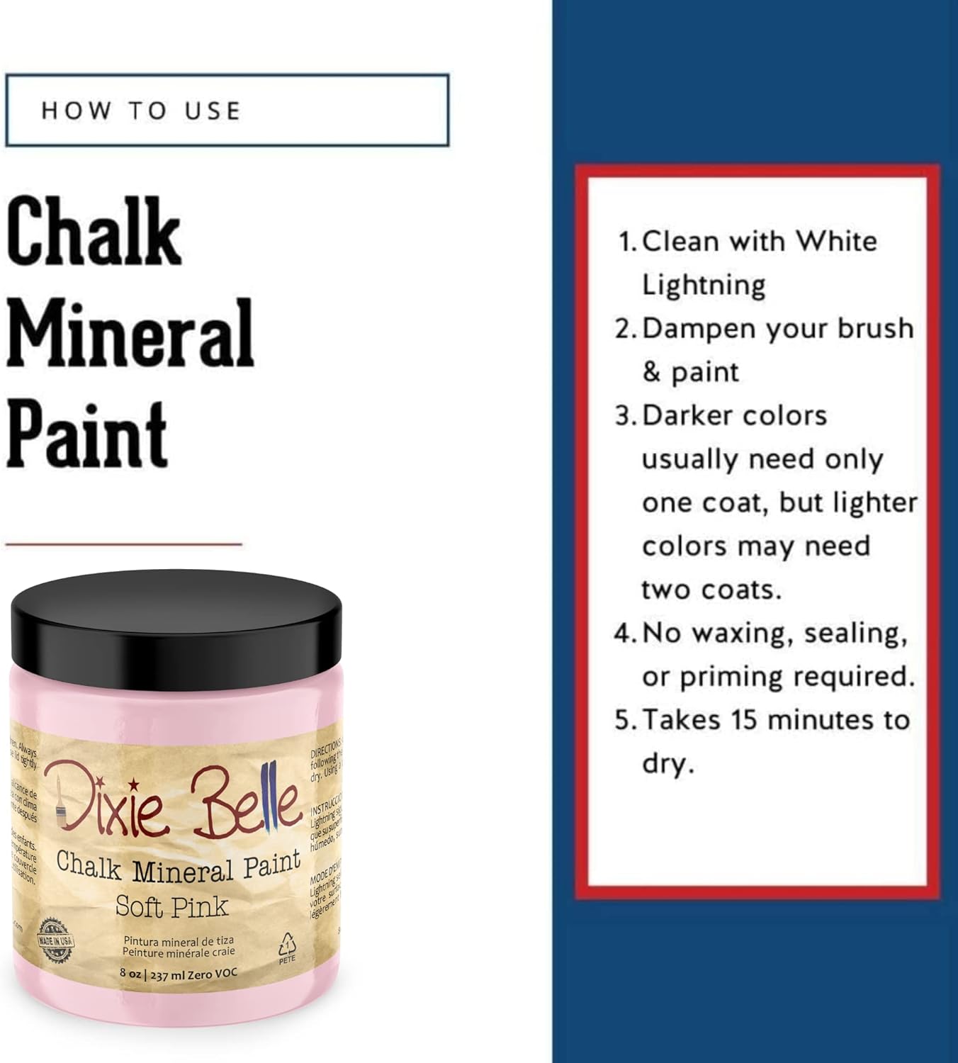 Dixie Belle Paint Company Chalk Finish Furniture Paint - Soft Pink (8oz) - Matte Dainty Pink Chic Chalk Mineral DIY Furniture Paint