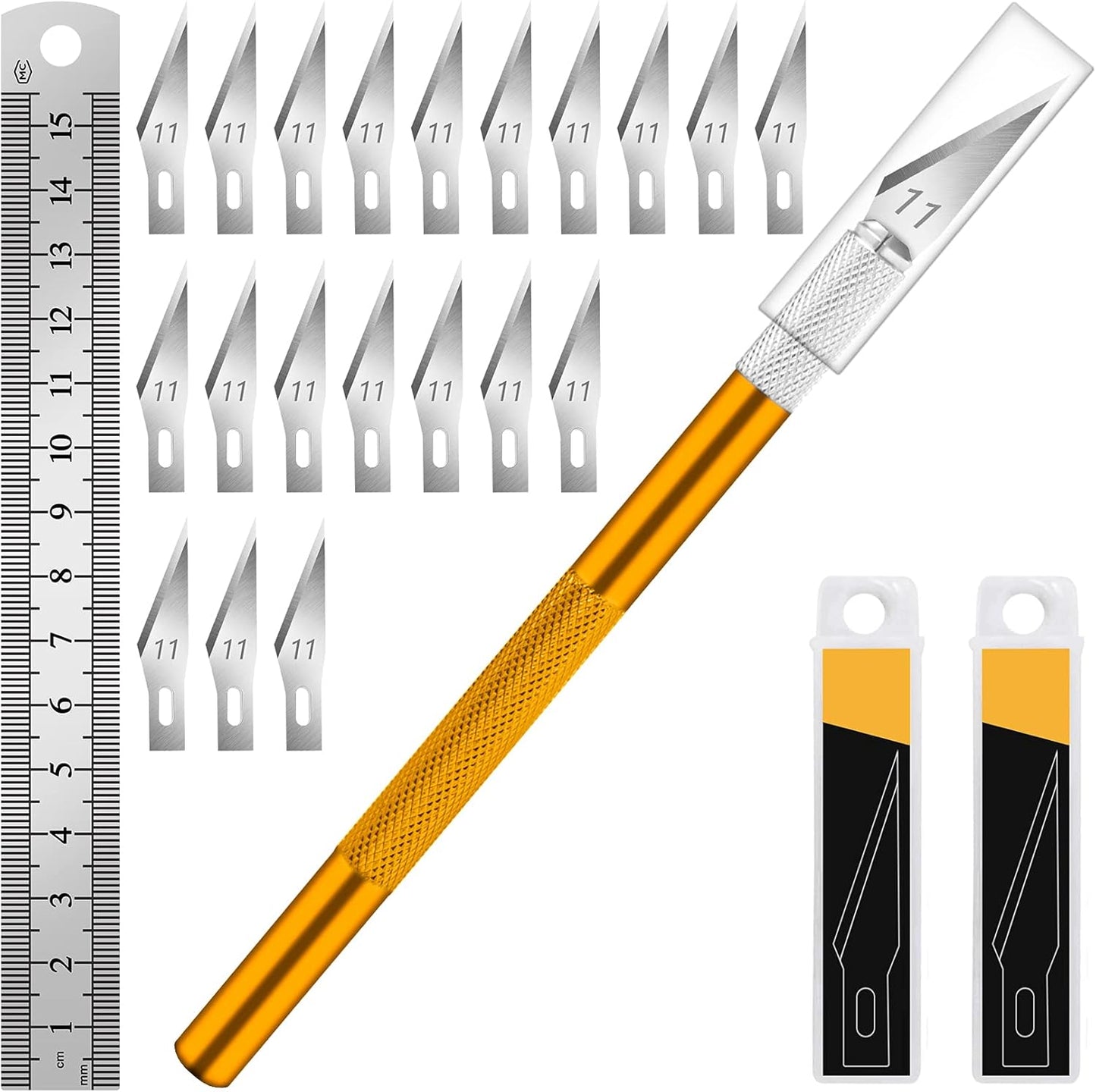 DIYSELF 1PCS Hobby Knife with Safety Cap and Ruler and 20PCS Craft Knife Blades for Crafting