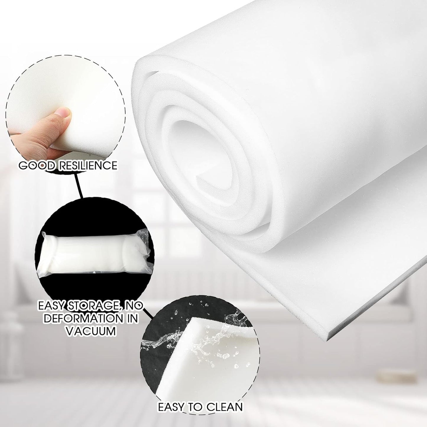 Amylove Polyurethane Foam 24" x 72" High Density Cushion Upholstery Foam Sheet for Seat Replacement DIY Projects Chairs Headboards Sofas Home(1/2" x 24" x 72",White)