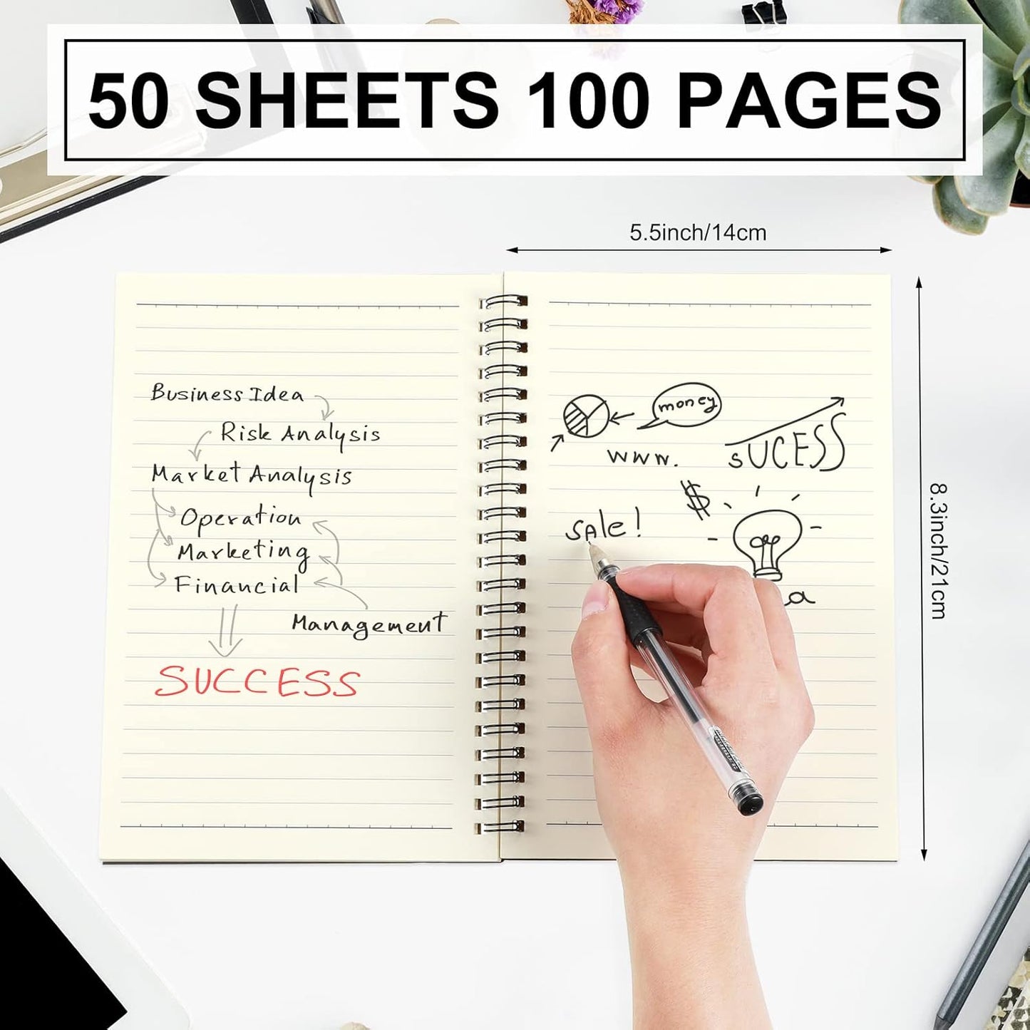 Yahenda 180 Pcs Spiral Notebook Bulk A5 Journal Lined 8.3'' x 5.5'' Writing Composition Paper Small Notepad Subject Notebook for Students Office Business Back to School Supplies (Black)