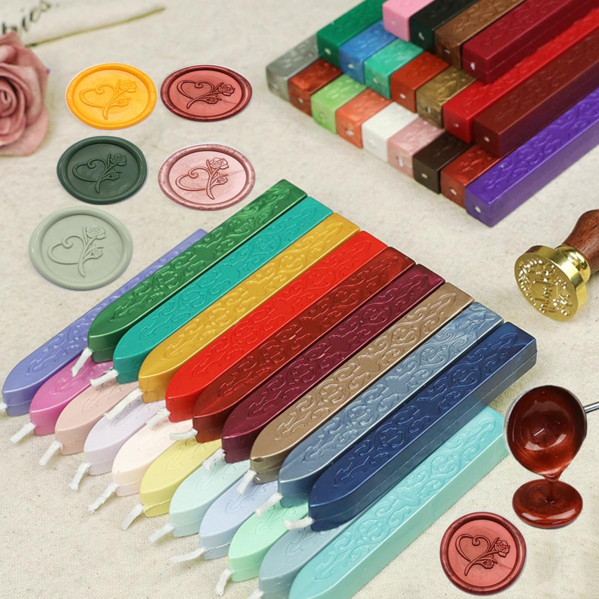 12Pcs Wax Sealing Sticks with Wicks, Assorted Colors Wax Seal Sticks Great for Vintage Mixed Color Waxsealsticks Letter Sealwax Stamp Wedding Invitations, Decoration (12-1)