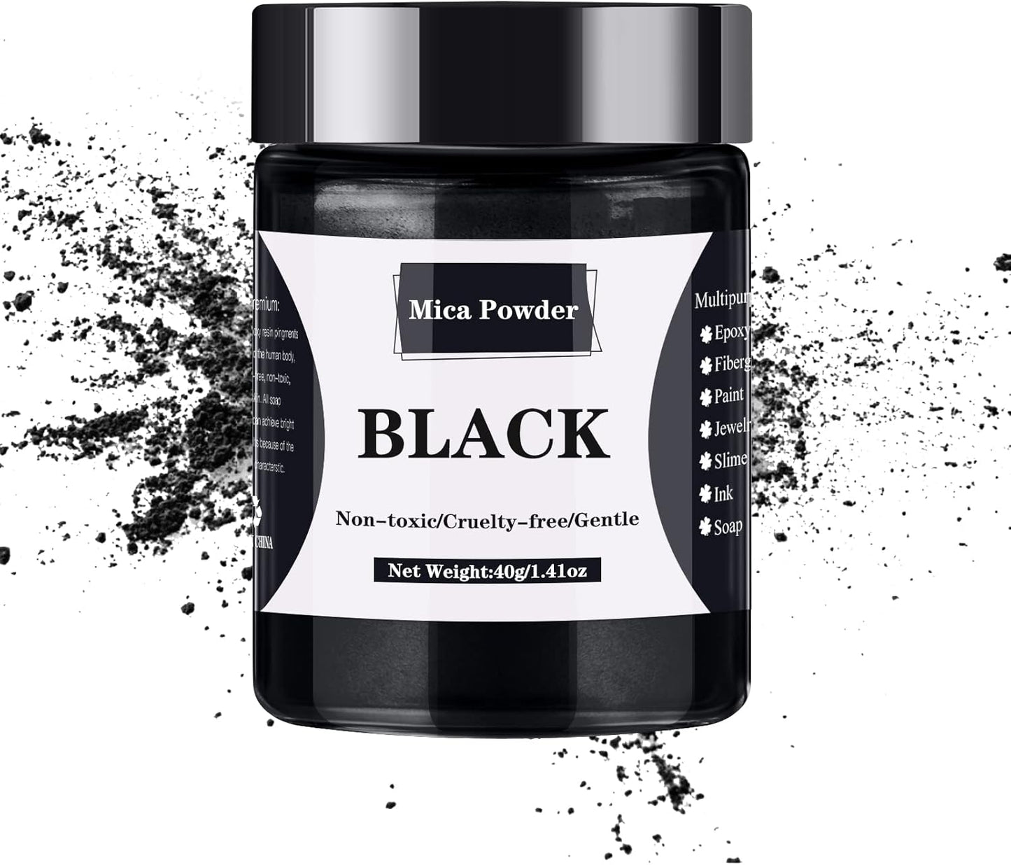 Mica Powder - 40g Mica Powder for Epoxy Resin - Pigment Powder Dye for Resin/Eye Shadow/Soap Making/Nails/Bath Bombs etc. (Black)