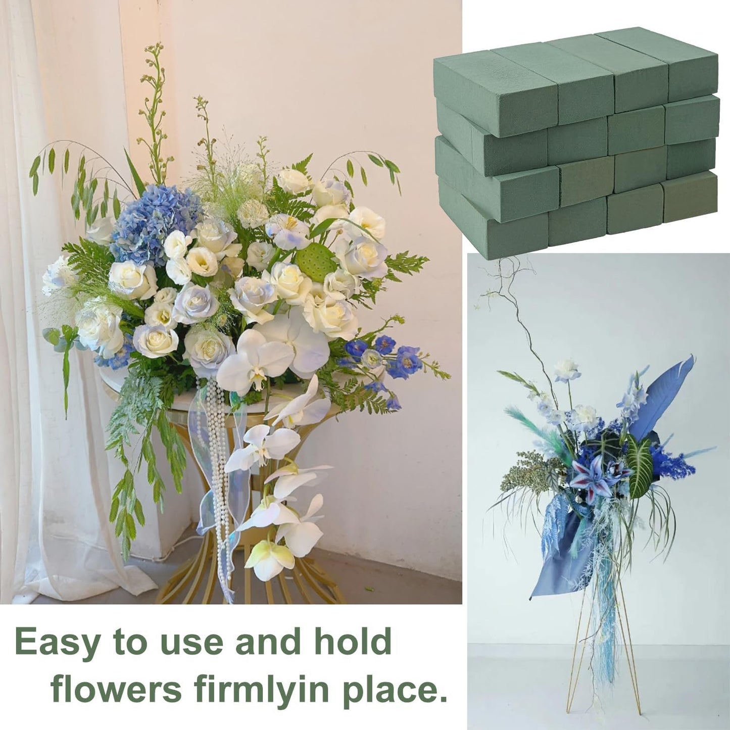 IHDYPPEW 16 PCS Green Floral Foam Blocks, 7.8"L x 2.4"W x 3.54"H Floral Foam for Flower Arrangements, Dry and Wet Florist Foam for Flowers, Flower Foam Bricks for Flowers Business, Outdoor, Weddings