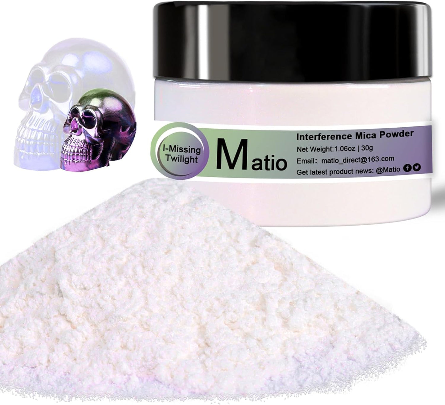 Matio Interference Mica Powder, 1.06oz/ 30g Missing Twilight Chrome Powder, Pearlescent Effect Color Shift Pigment for Epoxy Resin, Makeup Shimmer, Nail Polish,Soap Dye,Candle Making,Paint