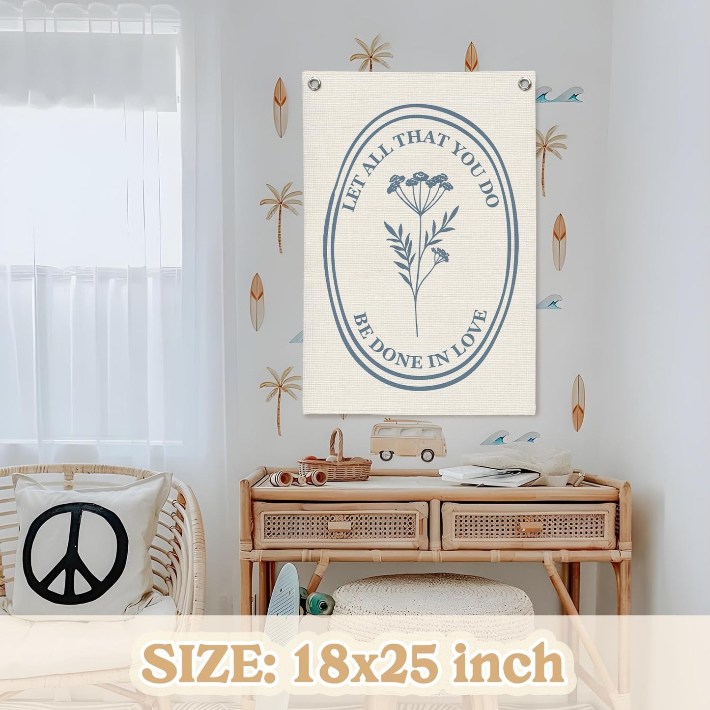 Christian Wall Art，Positive Affirmations Flower Wall Decor Banner，Let All That You Do Be Done in Love Wall Hanging Flag for Classroom Playroom Bedroom Nursery Dorm 18x25 Inch