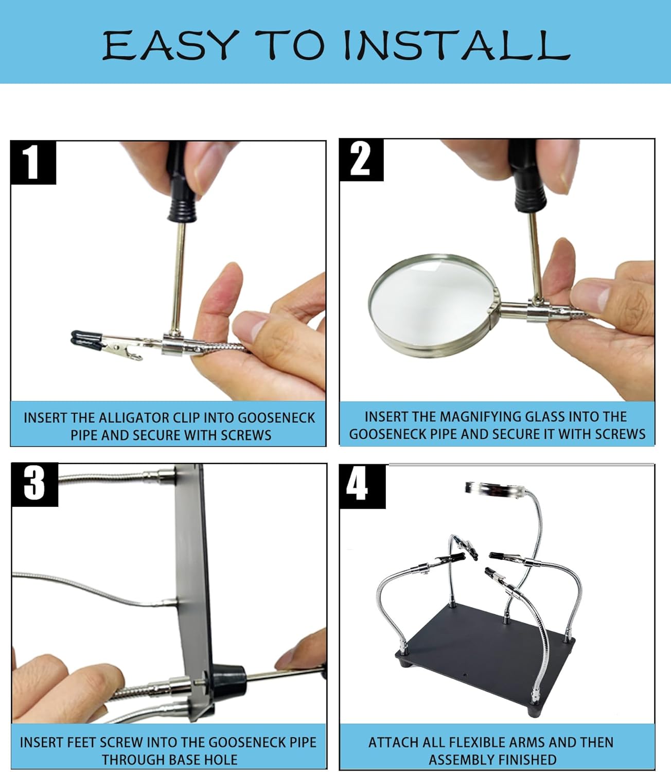 Kaisiking Helping Hands Soldering Station with Magnifying Glass, PCB Holder 4 Flexible Arms Magnifier and Third Hand Soldering Tool for Electronic Repair Soldering Jewelry Crafts