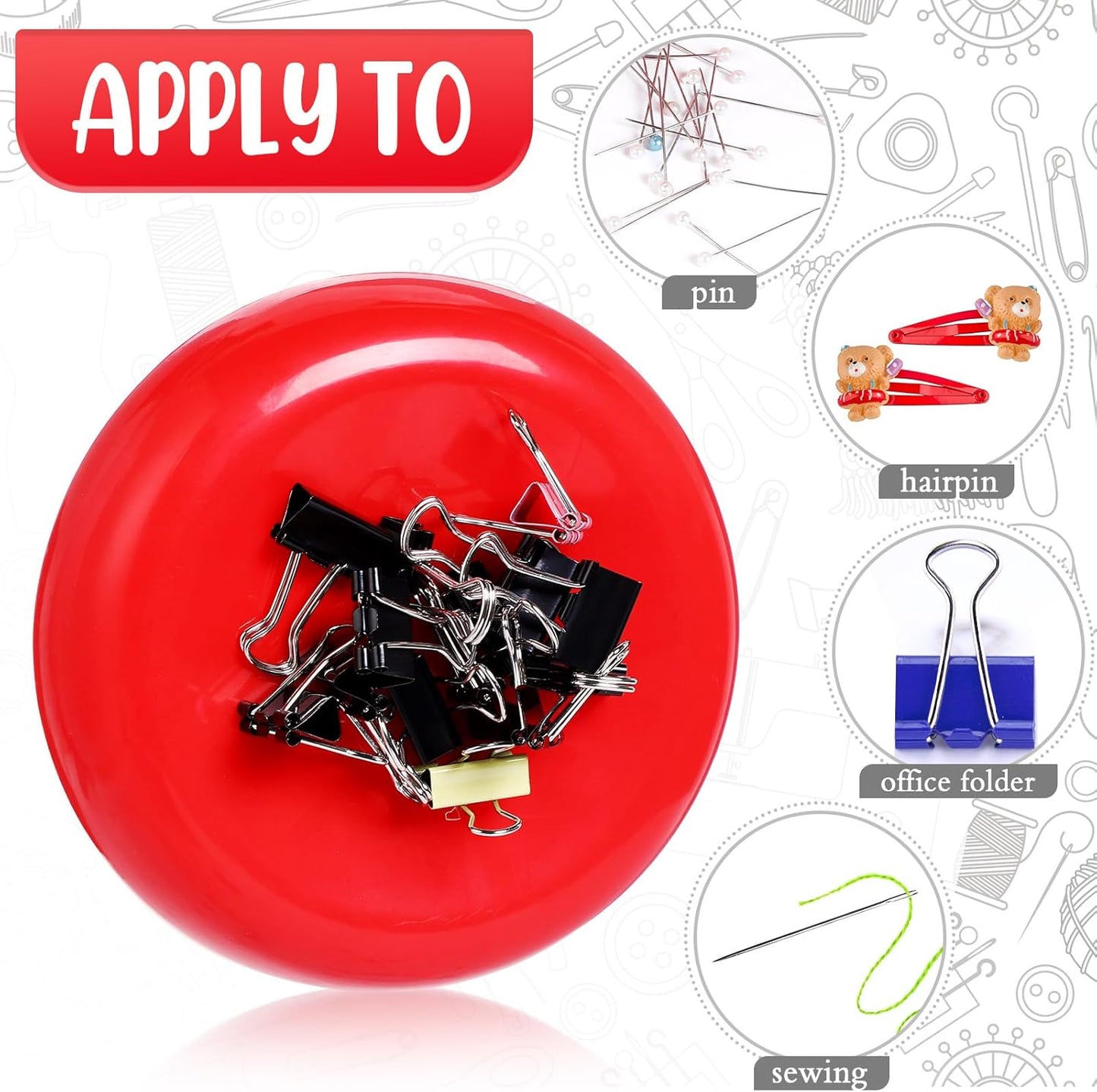 Waydress 2 Pieces Magnetic Pin Holder Sewing Pincushion Round Paper Clip Holder Magnetic Cushion Sewing Pin Push Hairclip Storage Case Needle Cushion for Sewing DIY Project(Red)