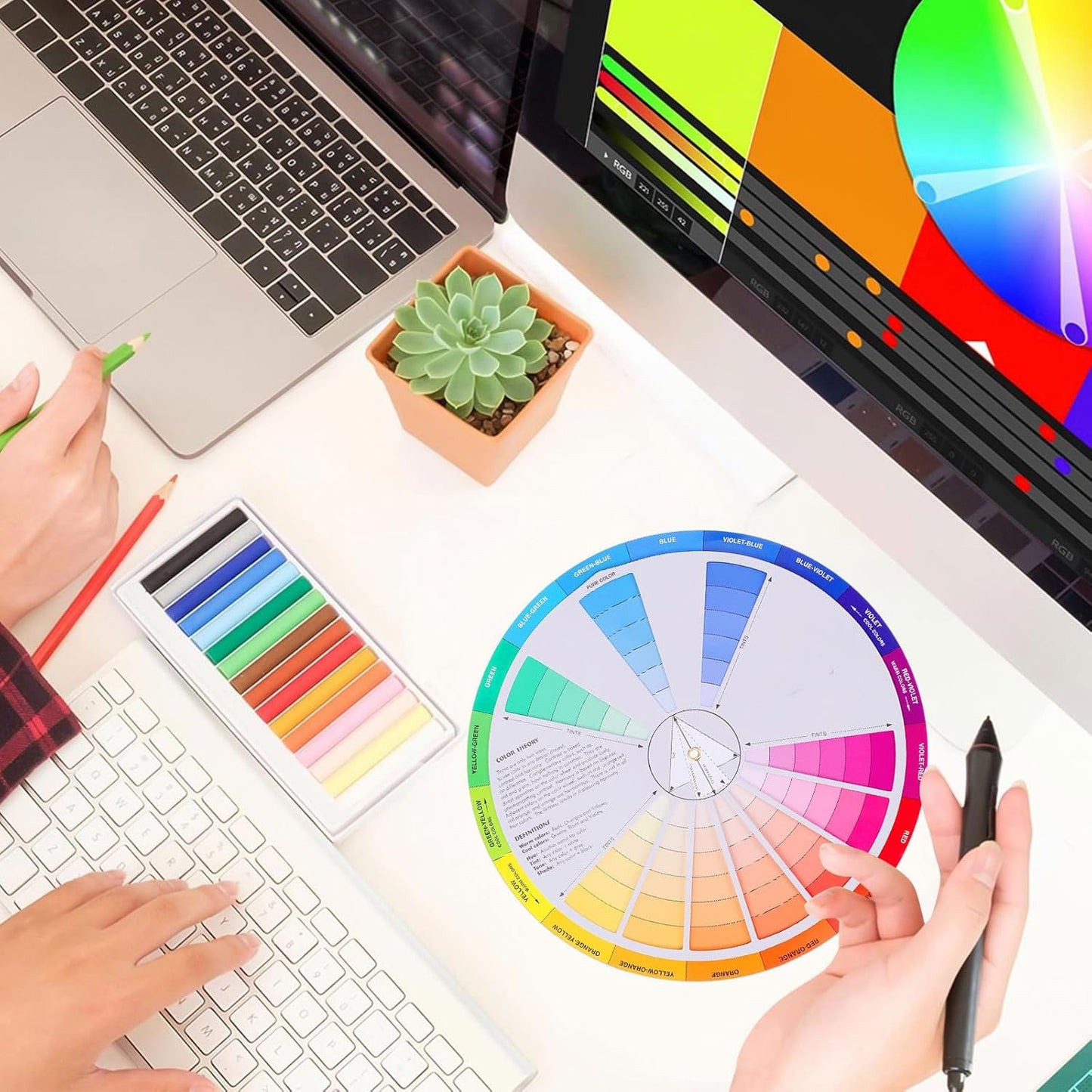 Garneck Creative Color Wheel Learning Chart Color Mixing Rotation Tool for Art and Nail Professionals Easy Use Colour Guide with Tints Shades and Definitions