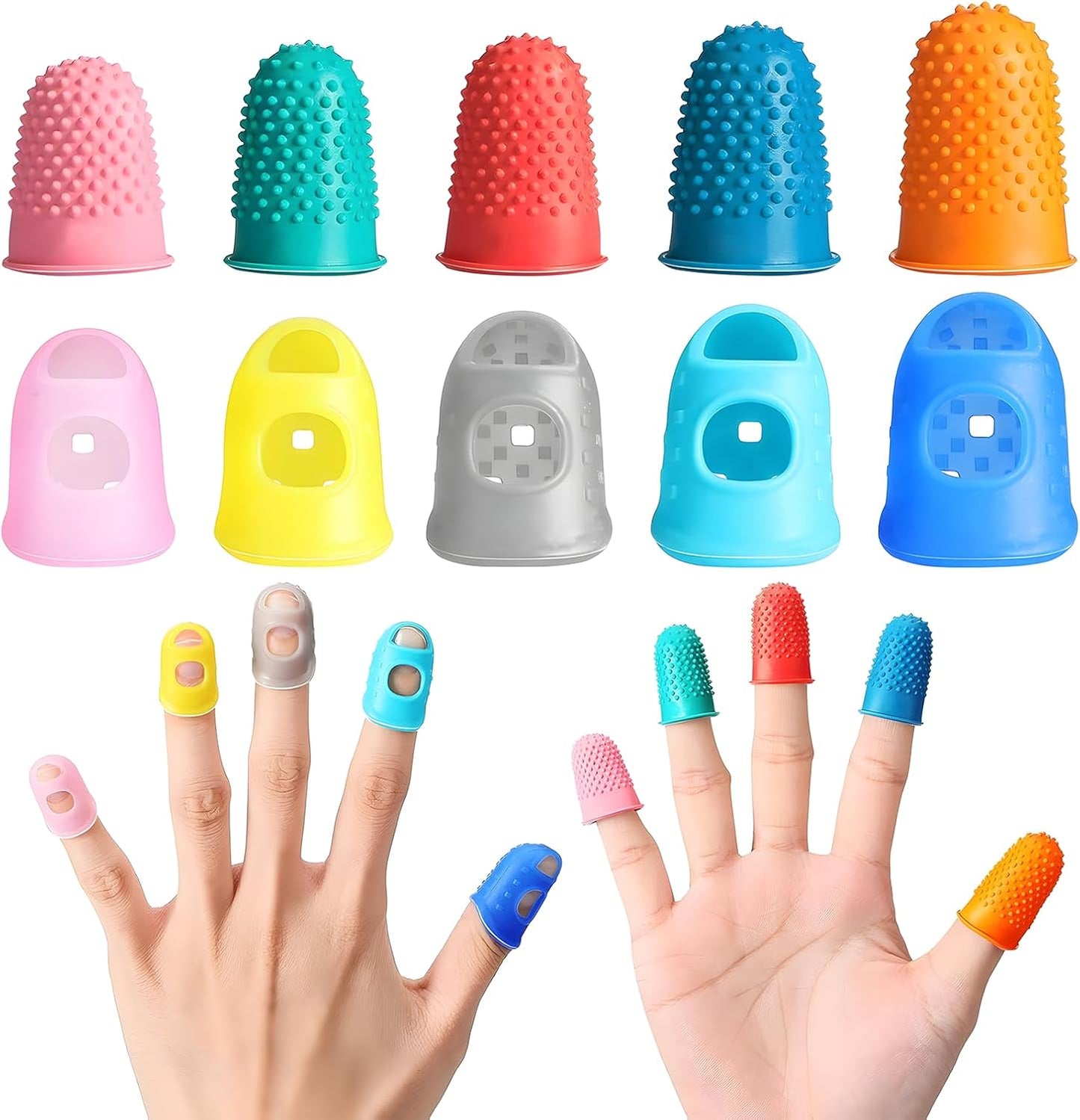 30 pcs Rubber Thimble, Rubber Finger Tips, Office thimbles for Hand Embroidery, Cutting, Knitting & Counting, dedos de silicona para las Manos, dedales para Coser，Thumb Thimble in 5 Sizes and Colors