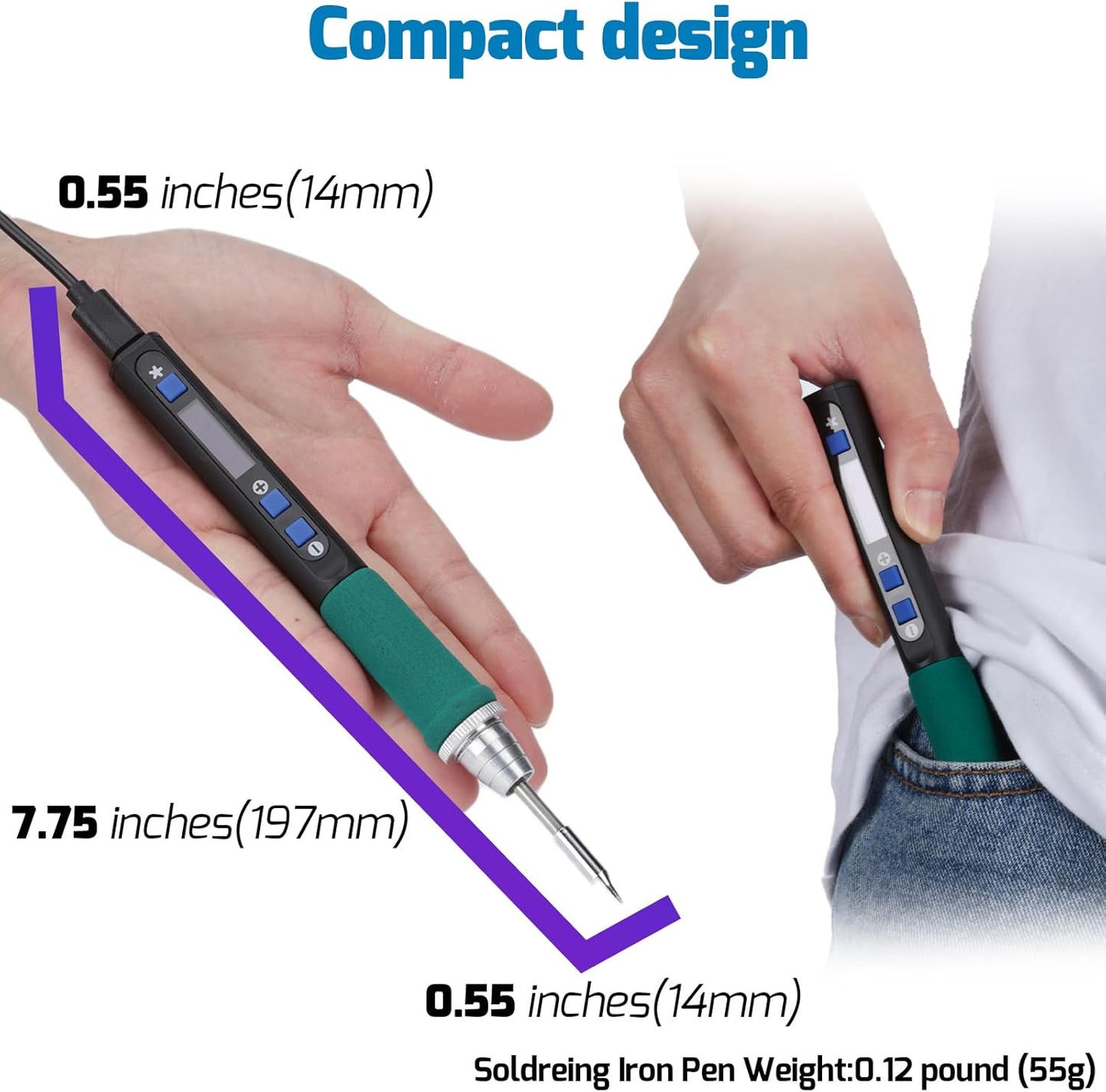 WEP 928D-IV Soldering Iron Kit with Fast Heating with C235 Tip, Dynamic Screen, Compact Digital Soldering Iron with Multi-Functional Cover, Type-C Powering, Sleep Mode, PD and QC Protocols