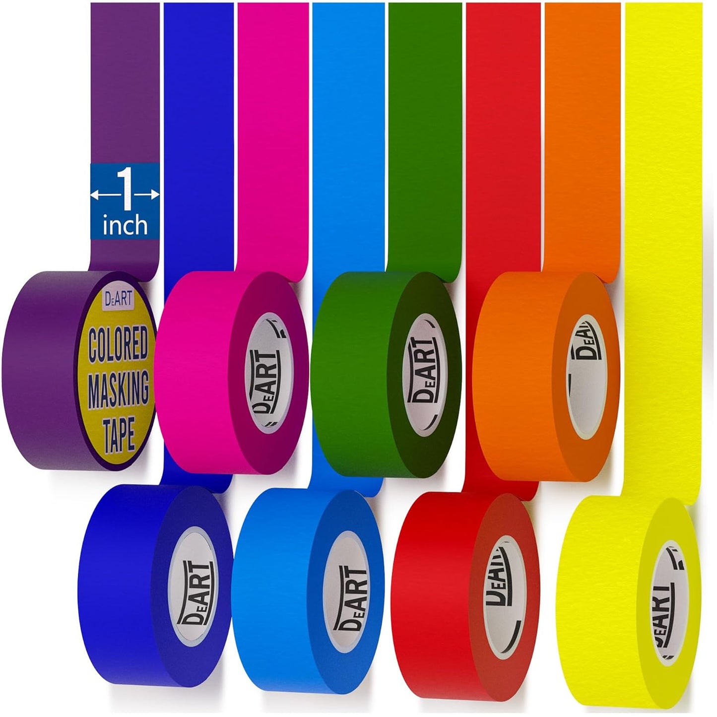 8X Colored Masking Tape, 33 Ft x 1 inch Colored Painters Tape for Arts & Crafts Labeling or Coding, Education Supplies & Craft Supplies Color Tape Rolls, Colorful Masking Craft Tape, Drafting Tape