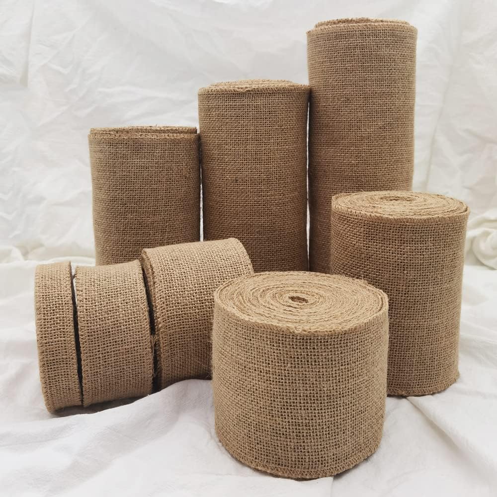 INSPIRELLE 1" Natural Burlap Fabric Roll 10 Yards Jute Ribbon for Gift Wrapping Craft Projects Wedding Decoration Home Decoration 2.5CM
