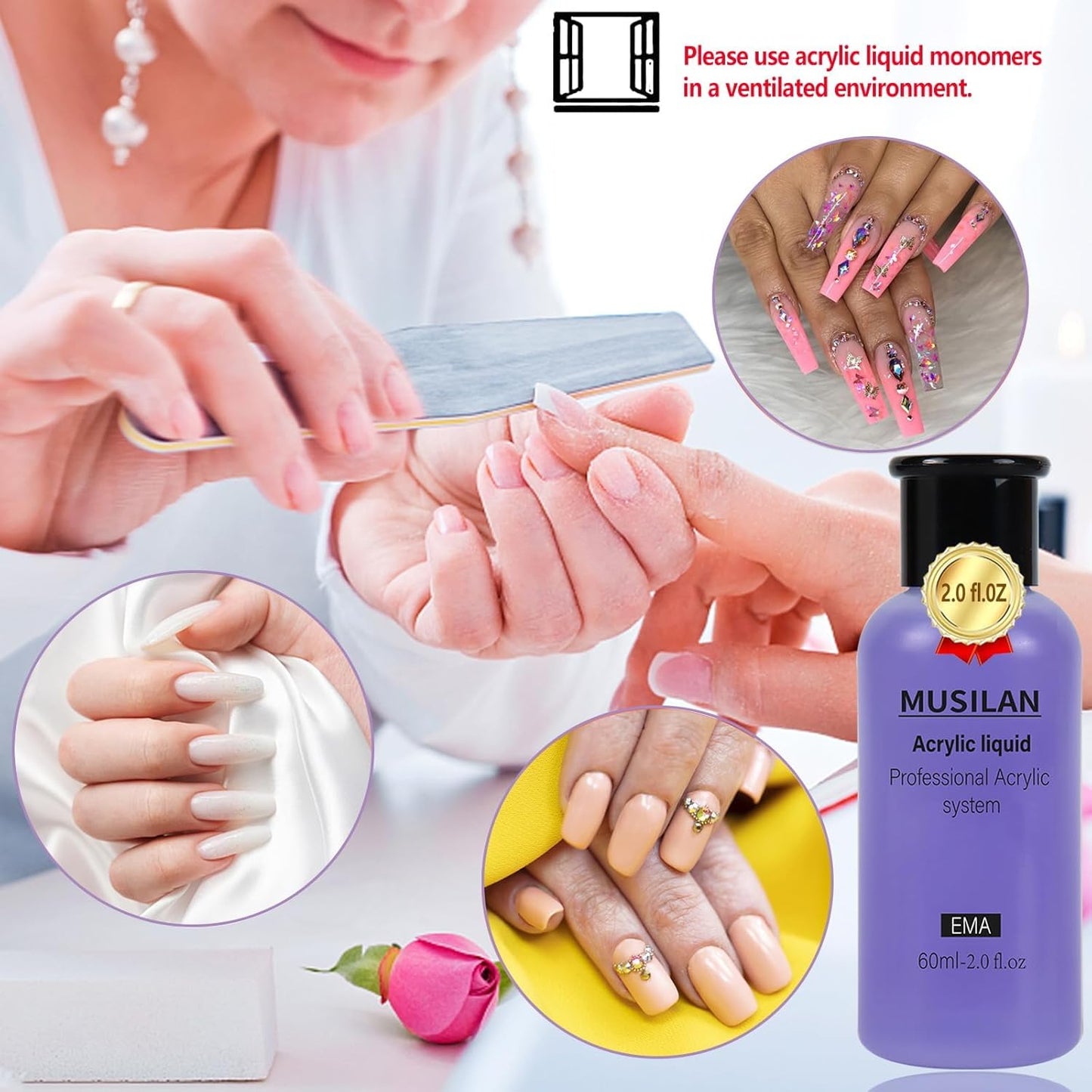 Monomer Acrylic Nail Liquid 6oz for Acrylic Powder - Professional 180ml Monomer Nail Liquid Powder Extension 3D Nail Art - MMA Free,Quick Dry Time,Non-Yellowing
