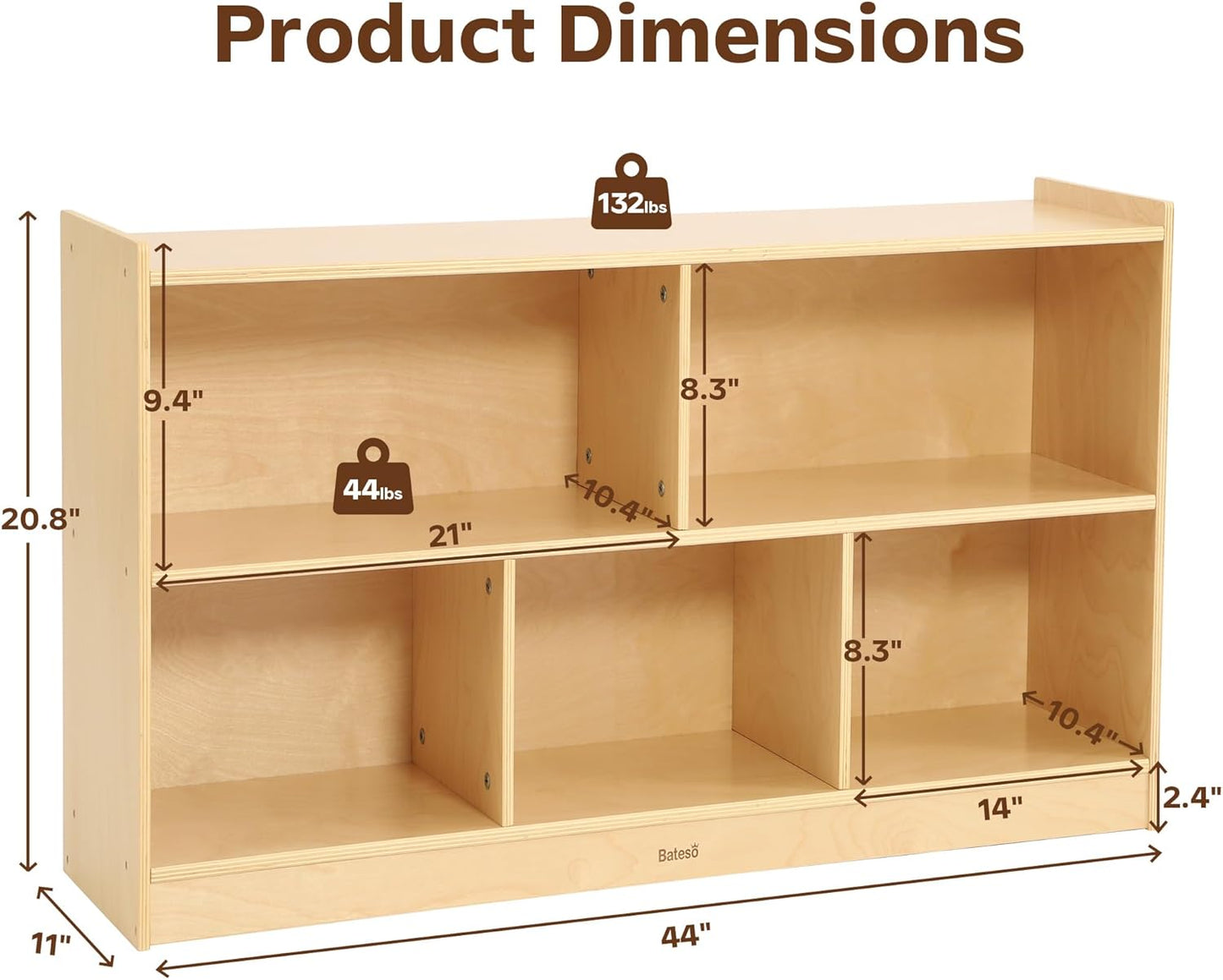 Toy Storage Organizer for Kids Room, Wooden Kids Bookshelf for Classroom, Cube Storage Organizer for Playroom, 5-Section Montessori Bookshelf & Toy Shelf for Nursery