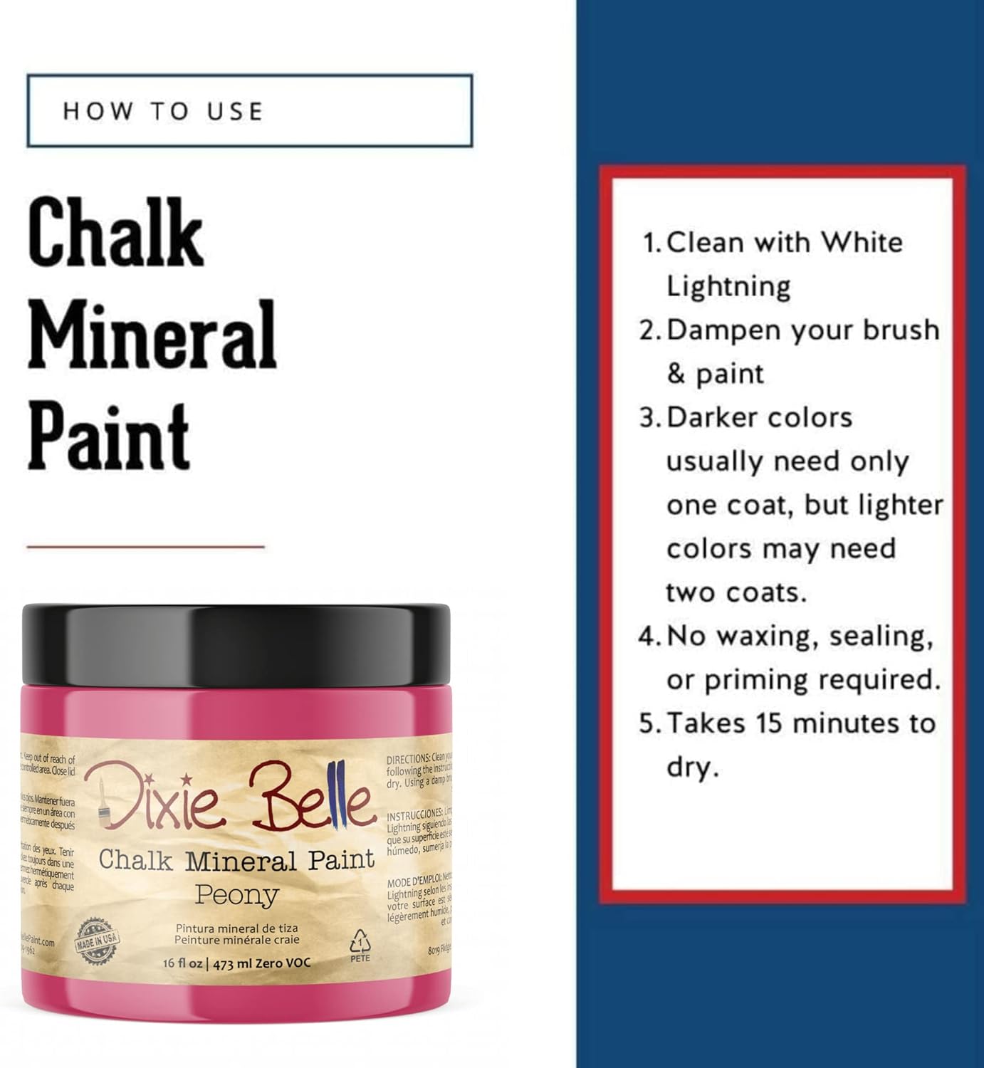 Dixie Belle Paint Company Chalk Finish Furniture Paint - Peony (16oz) - Matte Hot Pink Chic Chalk Mineral DIY Furniture Paint