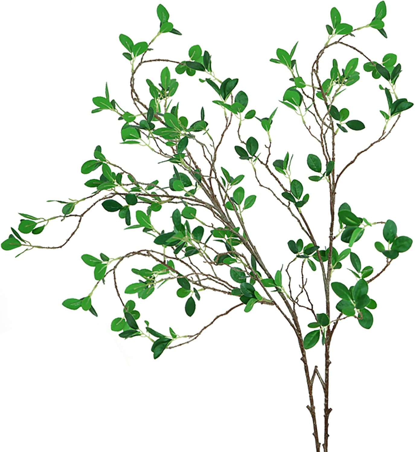 Ollain 43" Artificial Greenery Stems Plants Faux Leaf Green Eucalytus Branches Ficus Twig Fern Fake Green Bushes Shrubs for Home Party Wedding Decoration (2 Pack)