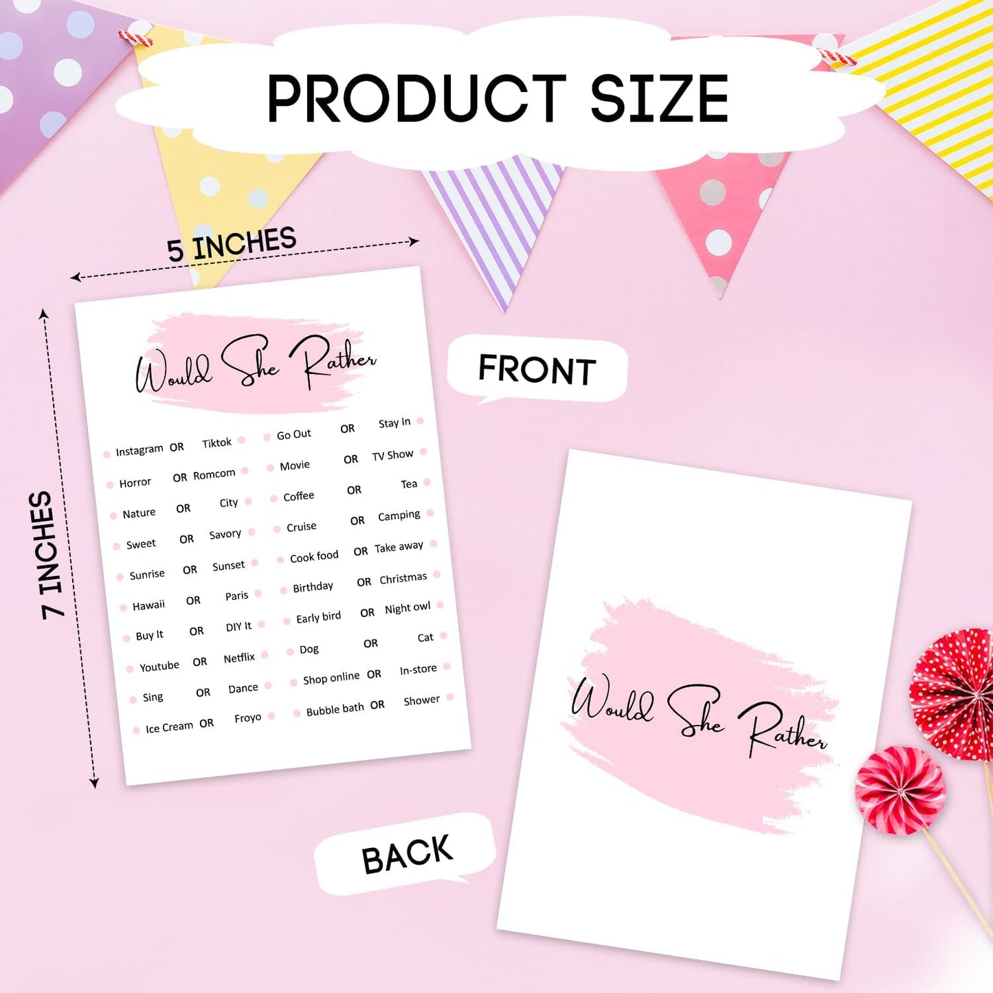 Would She Rather, Birthday Party Games, Girl Birthday Sleepover Party Favor, Set of 20 Games Cards, Teen Girls Birthday Supplies, Activity, Decorations -B06, Medium
