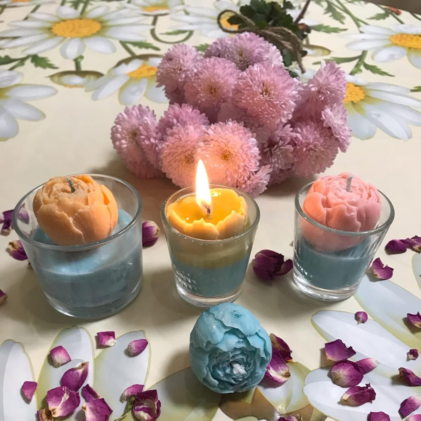 2PCS Peony Flower Silicone Candle Molds Soap Molds Fondant Chocolate Cake Candy Moulds Resin Clay Baking Pastry Tools