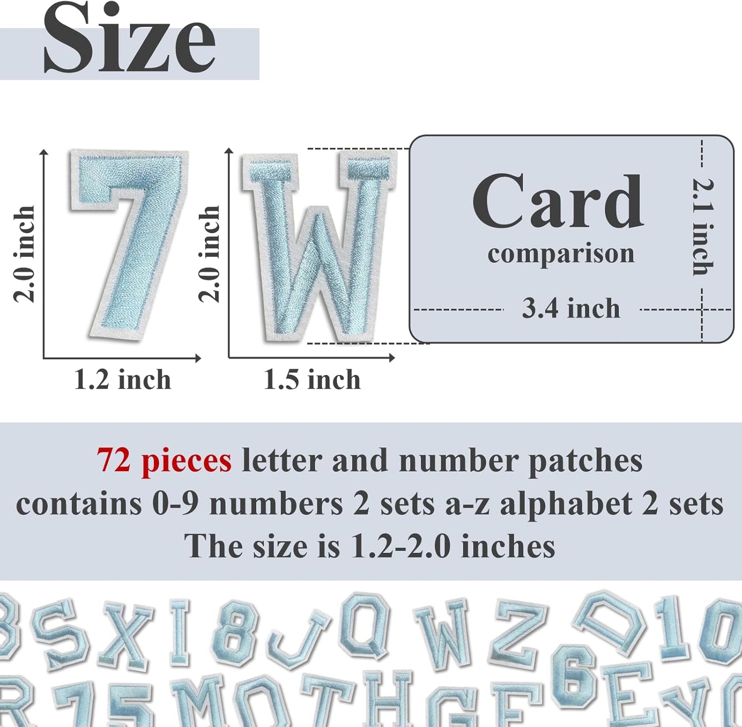 Letter and Number Iron On Patches, A-Z Alphabet and Numbers 0-9 Embroidery Applique Patch, DIY Decorative Heat Press Patches for Clothing Jeans Jackets Backpacks Hats (Light Blue 72 Pcs)