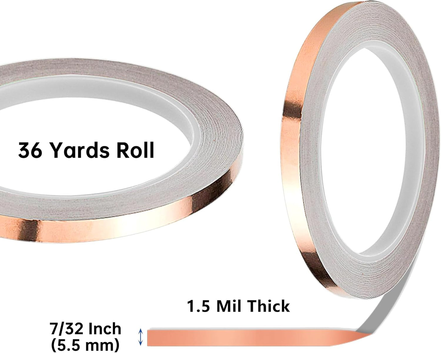 7/32 Inch Black Back Copper Foil for Stained Glass, 1.5 Mil Thick, 36 Yards 2 Rolls, with Copper Foil Hand Foiler