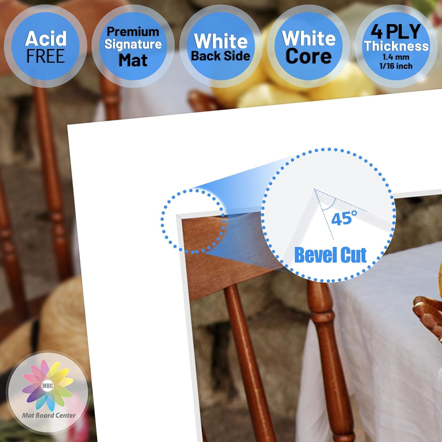 Mat Board Center, Pack of 10, 14x14 for 10x10 White Photo Picture Mats - Acid Free, 4-ply Thickness, White Core - for Pictures, Photos, Framing